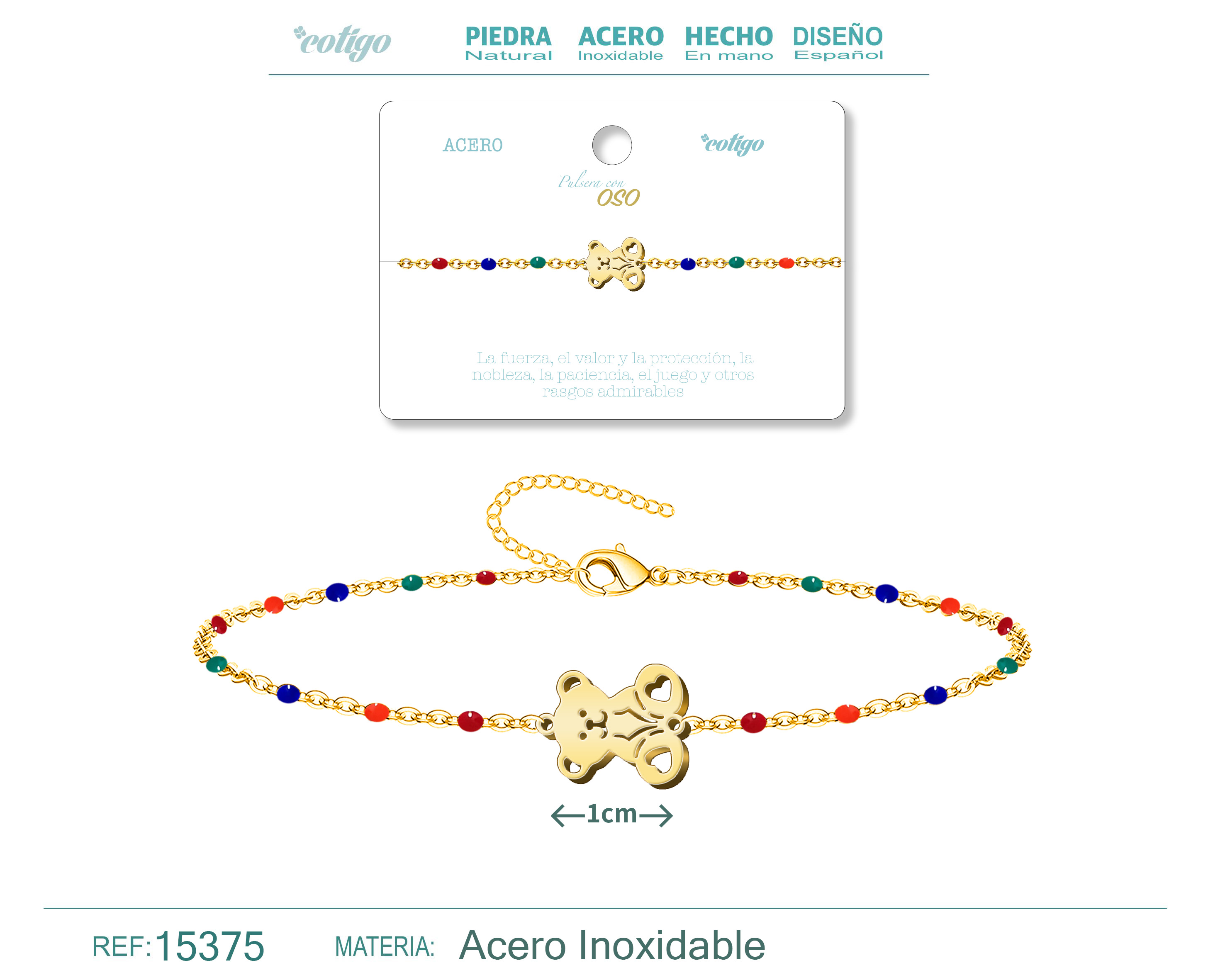 PULSERA ACERO MULTICOLOR CON OSO