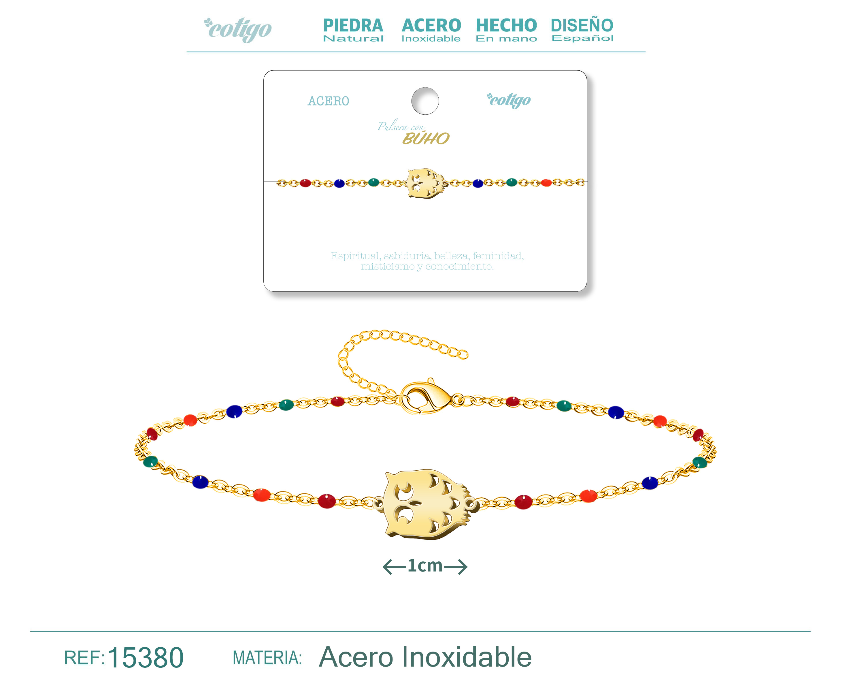 Pulsera Acero Multicolor con Buho