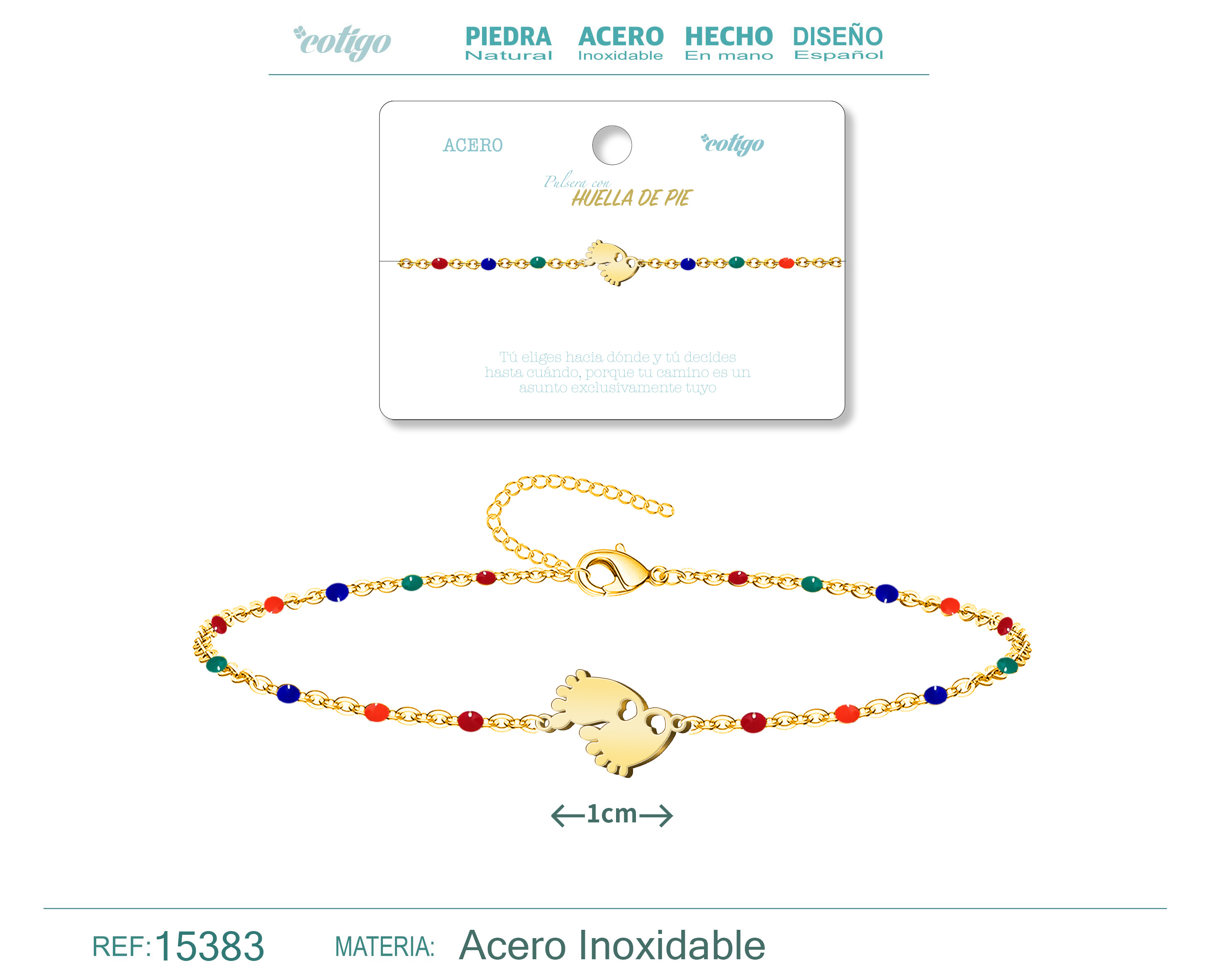 Pulsera Acero Multicolor con Huella de Piel