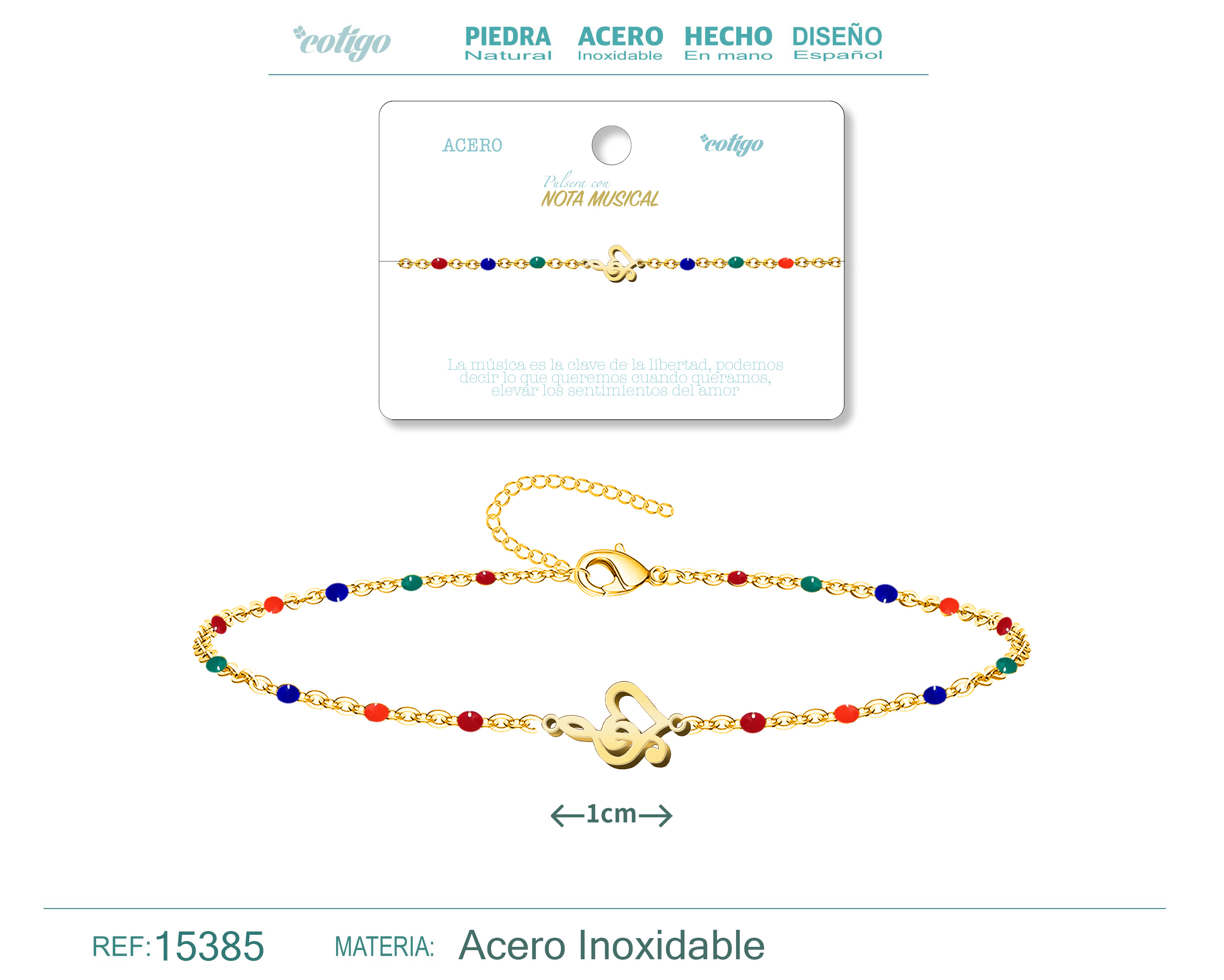 Pulsera Acero Multicolor con Nota musical