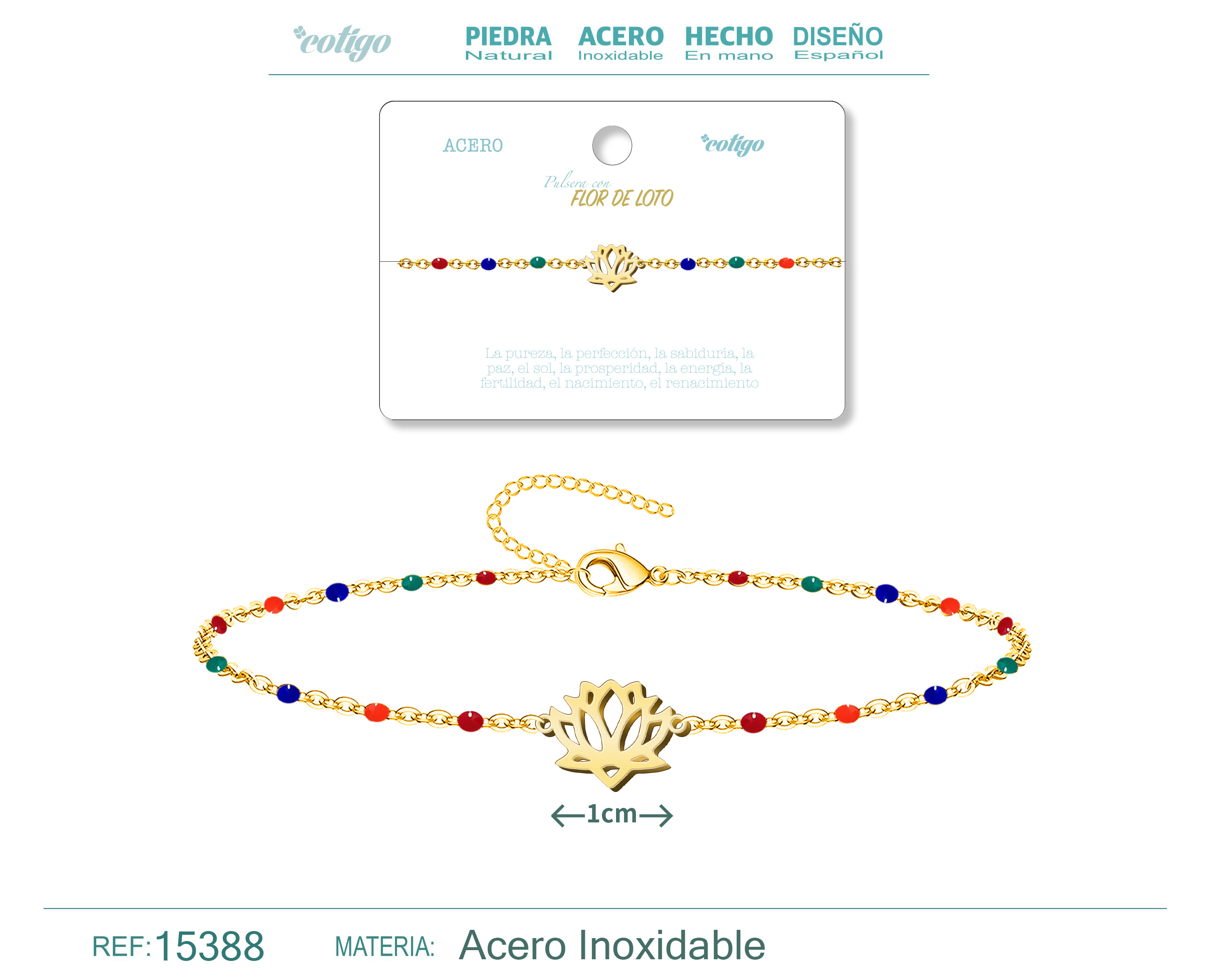 Pulsera Acero Multicolor con Flor de loto