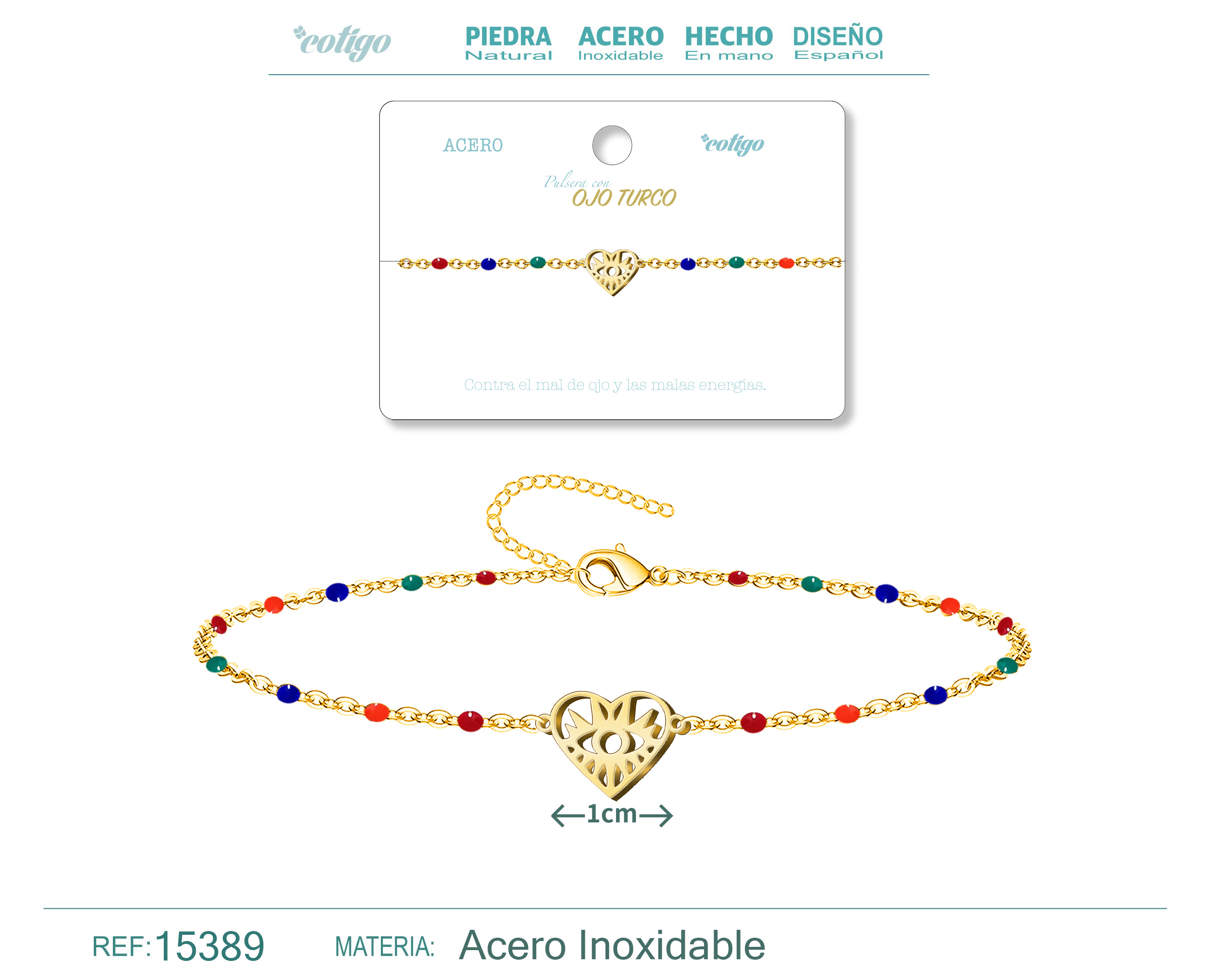 Pulsera Acero Multicolor con Ojo de turco