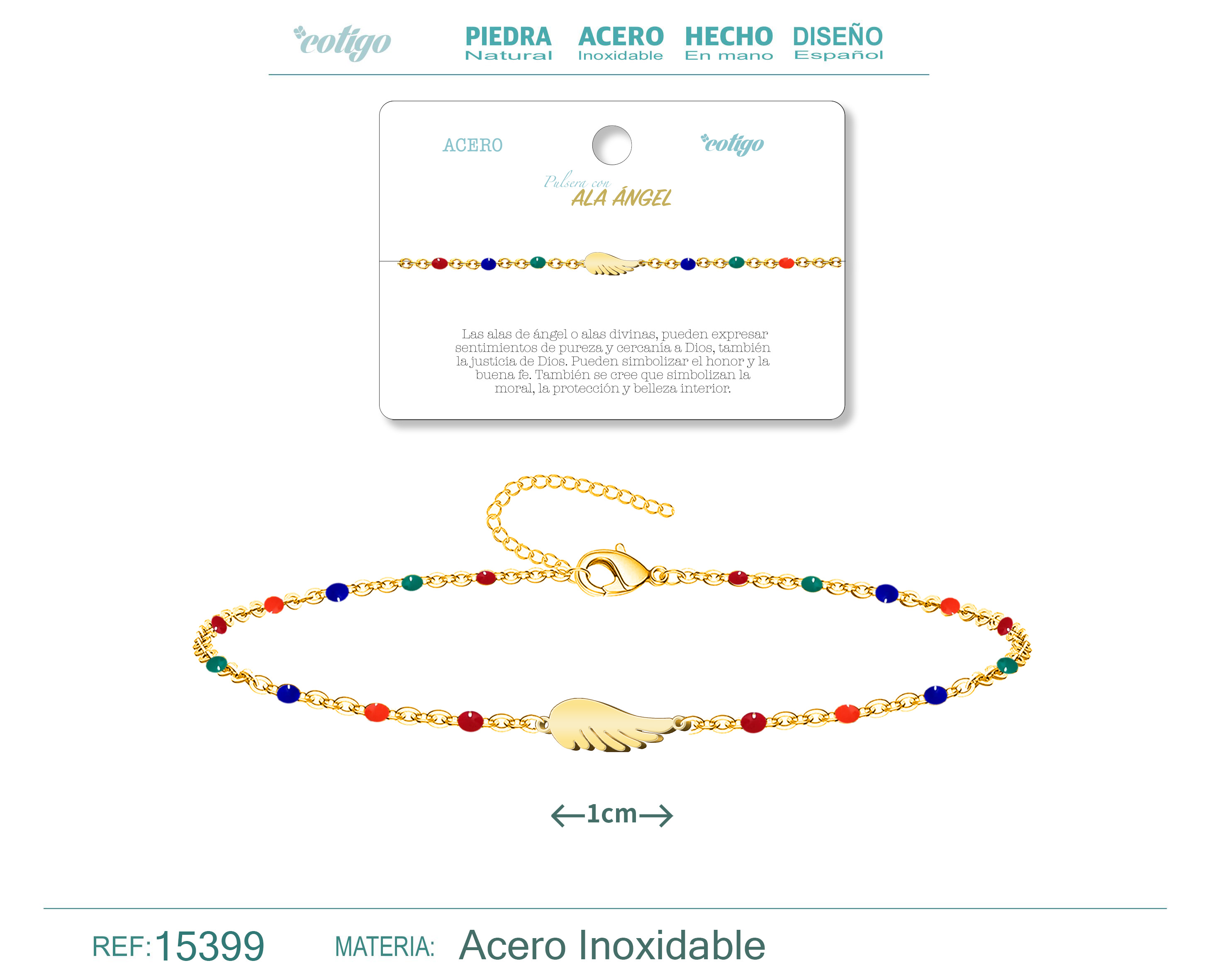 Pulsera Acero Multicolor con Ala angel