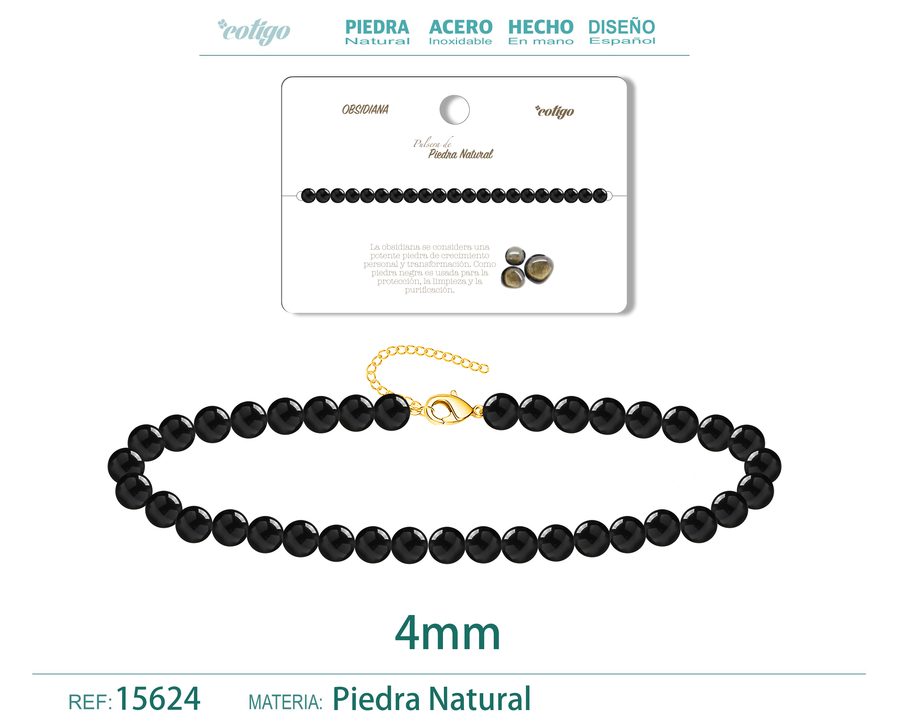 Pulsera Obsidiana 4mm