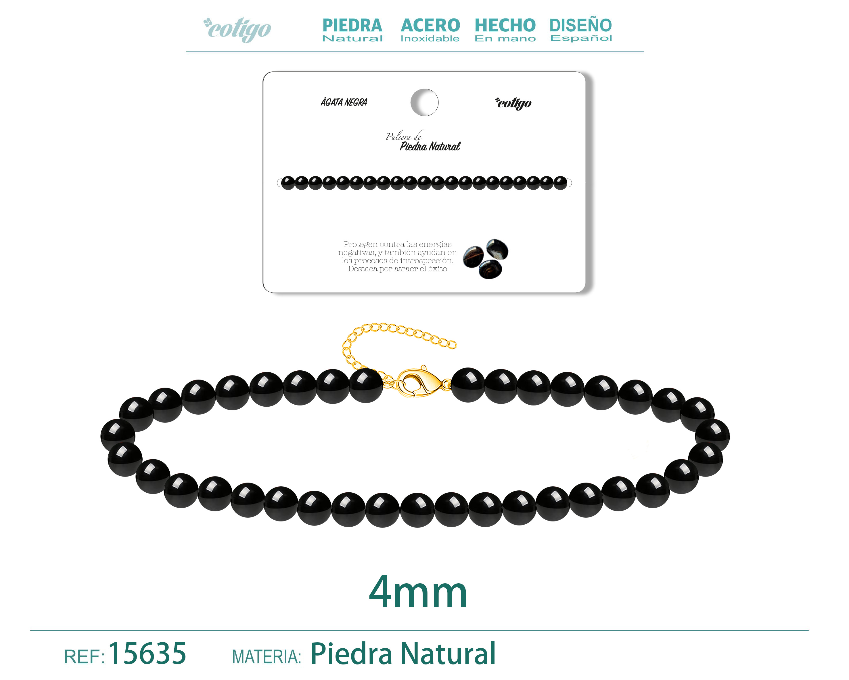 Pulsera Agata nergra 4mm