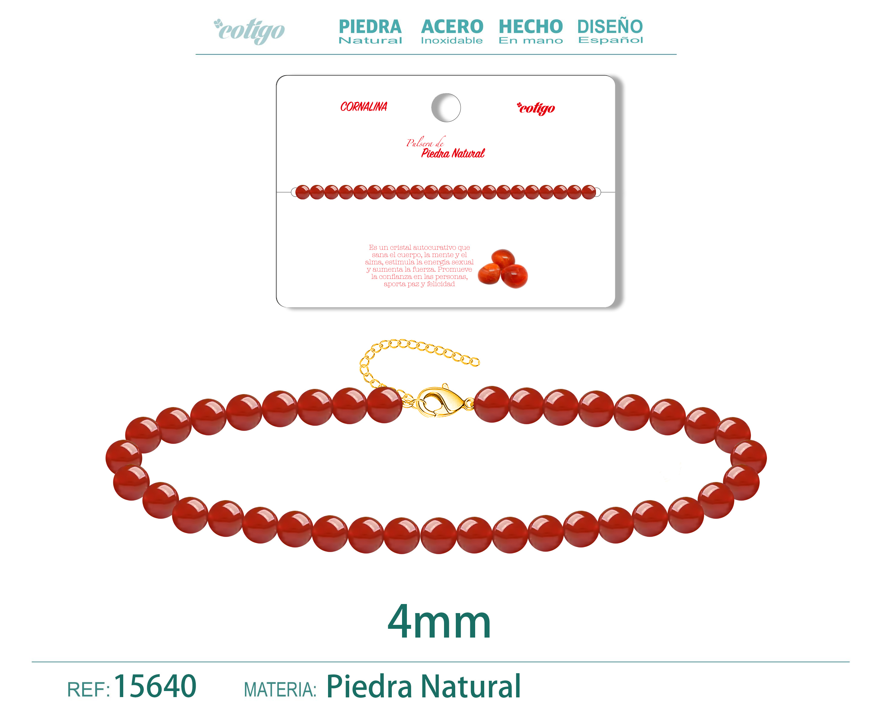 Pulsera Cornalina 4mm