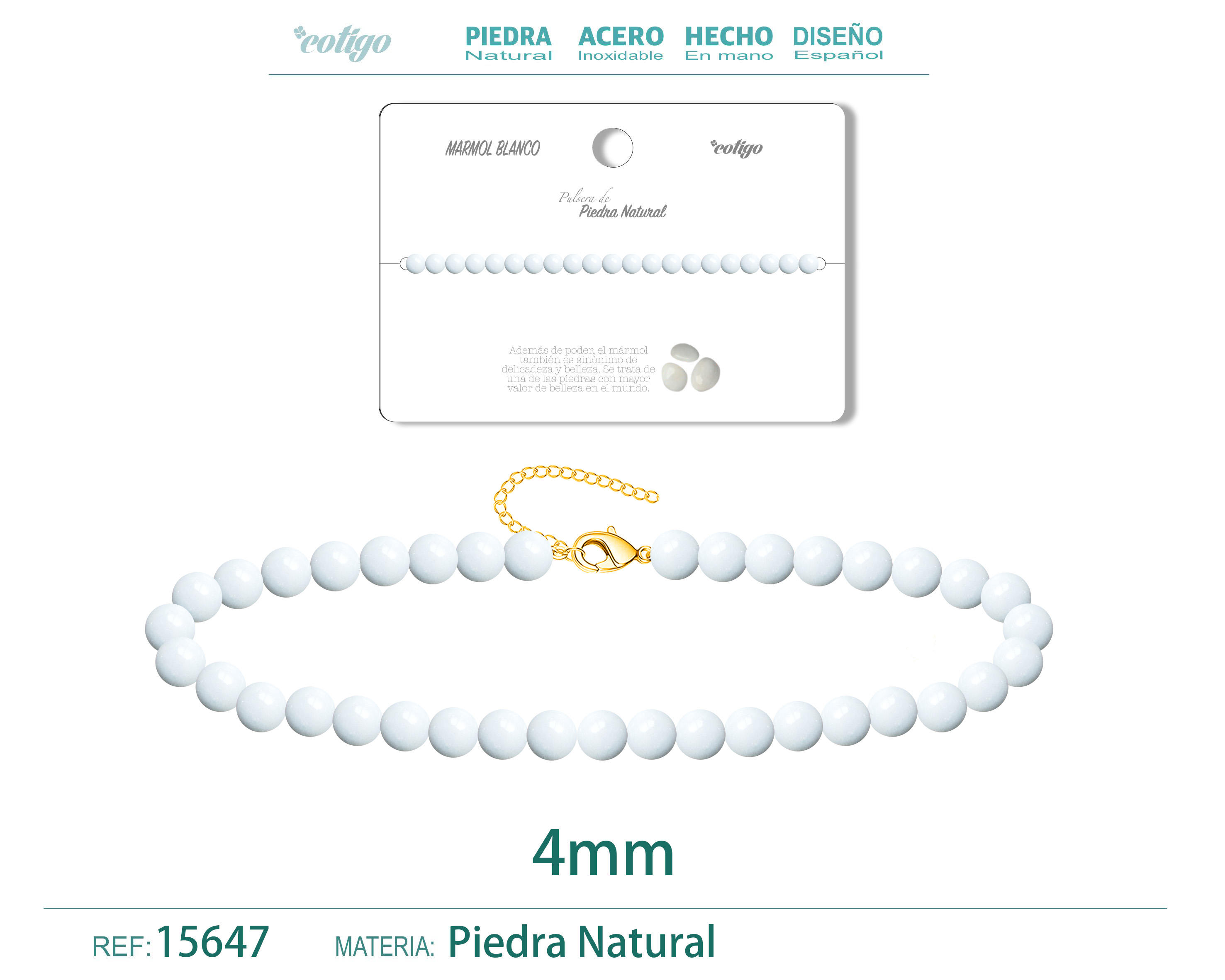 Pulsera Marmo blanco 4mm