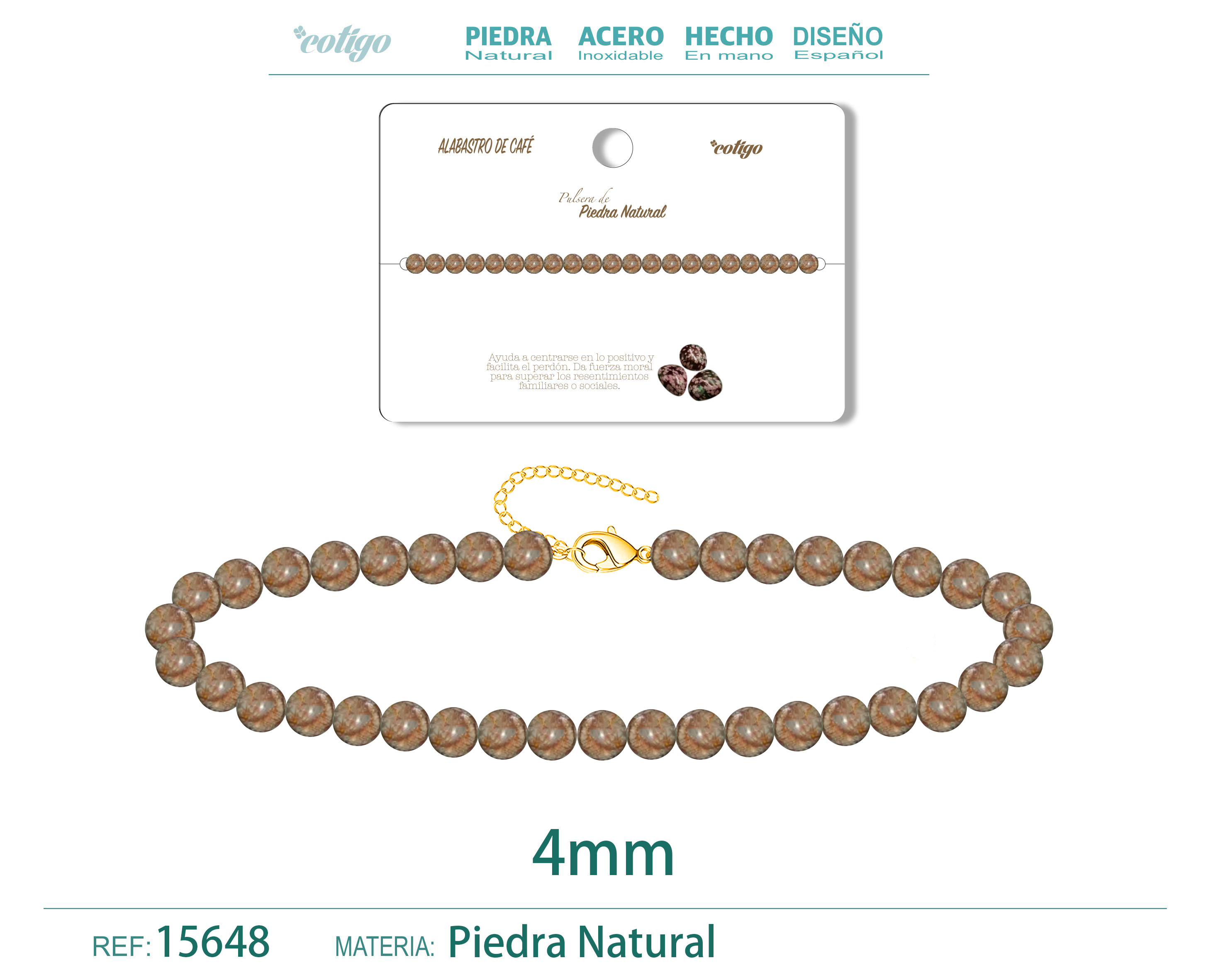 Pulsera Alabastro de café 4mm