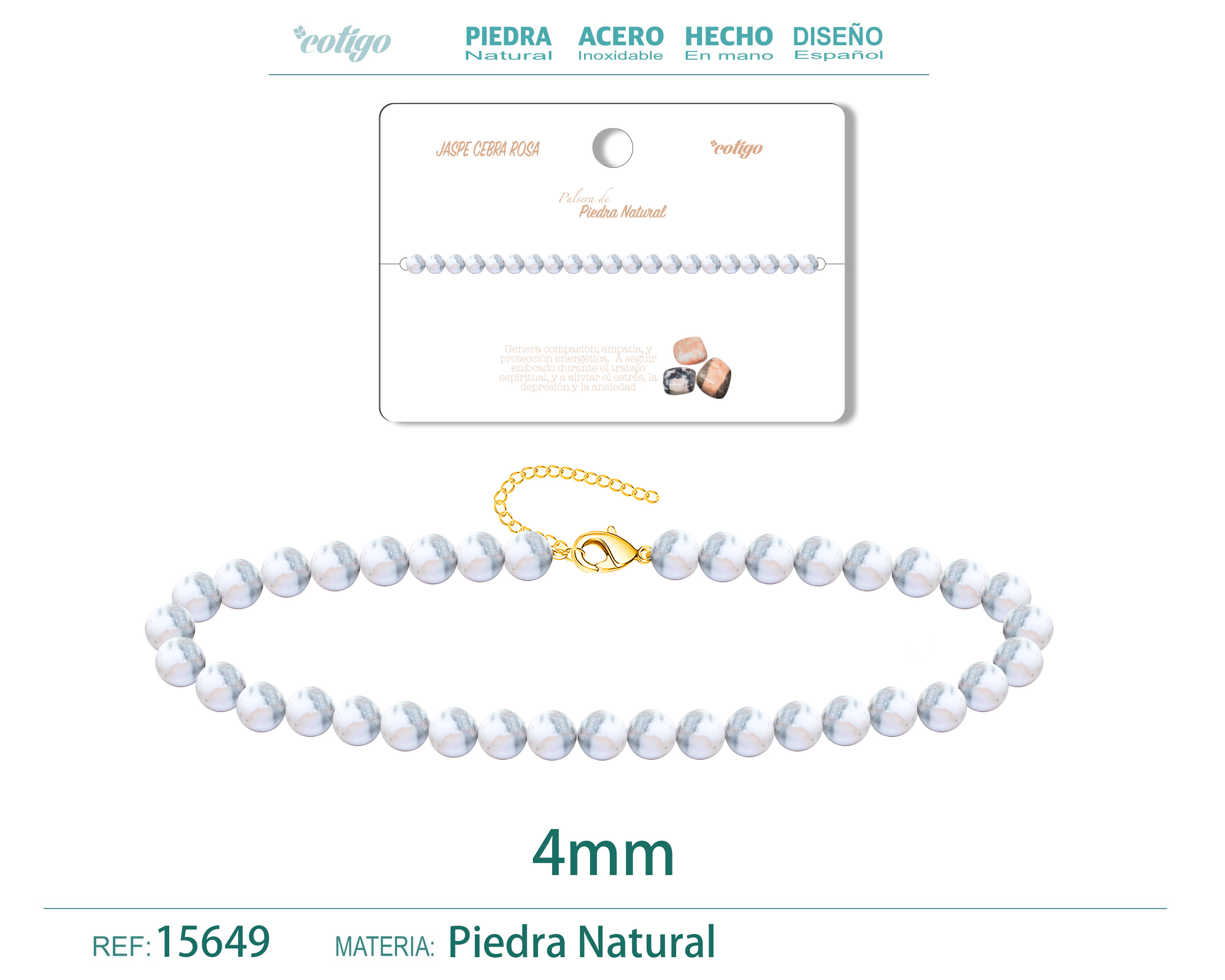 Pulsera Jaspe cebra rosa 4mm