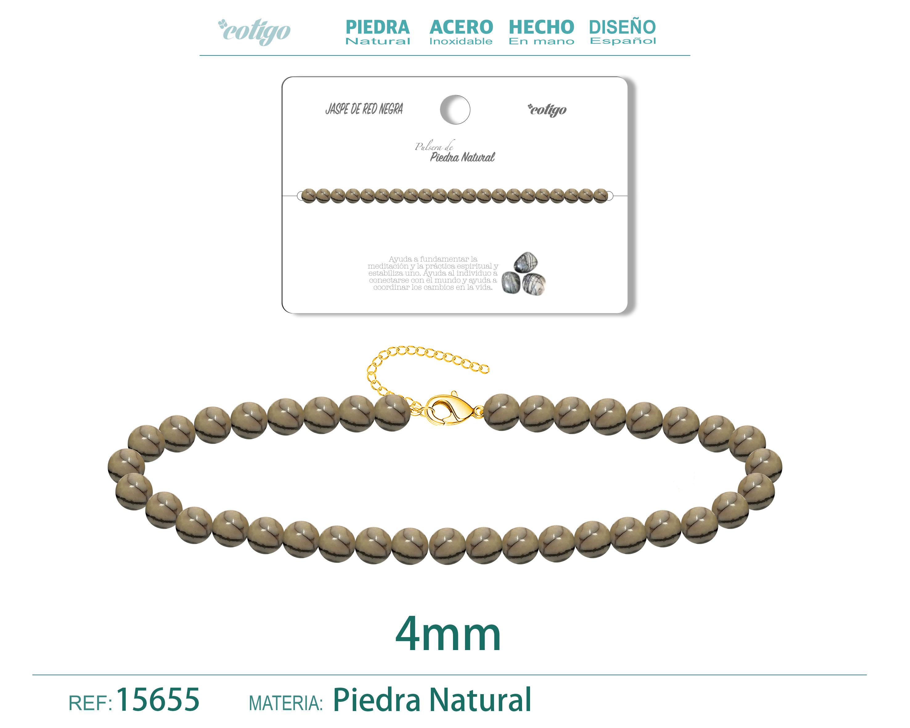 Pulsera Jaspe de red negra 4mm