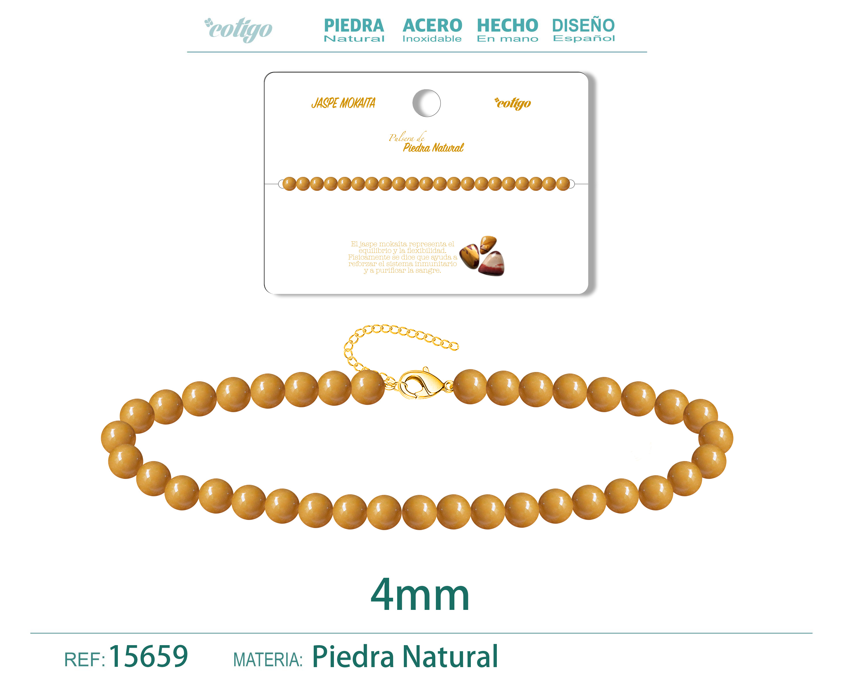 Pulsera Jaspe mokaita 4mm