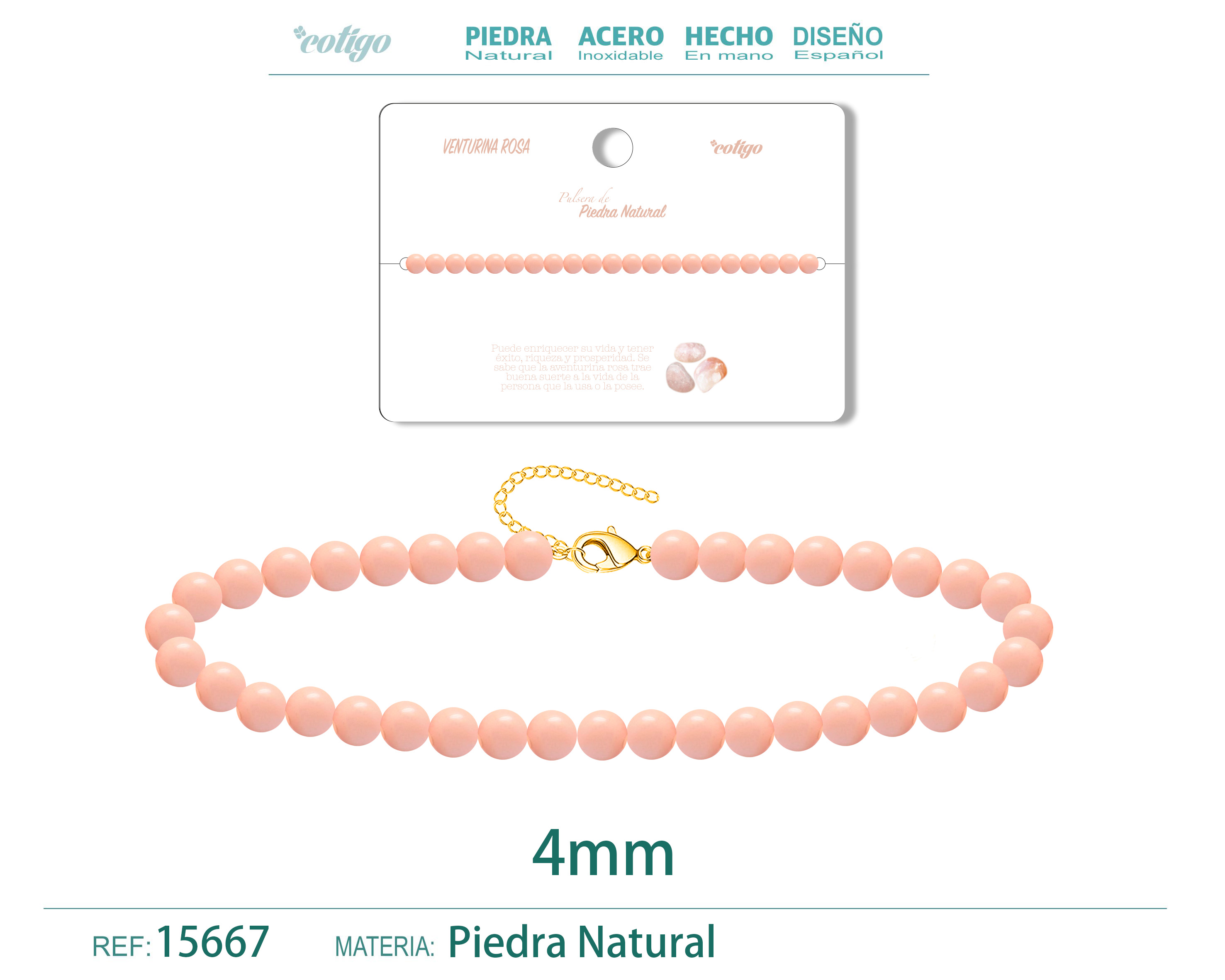 Pulsera Aventurina rosa 4mm