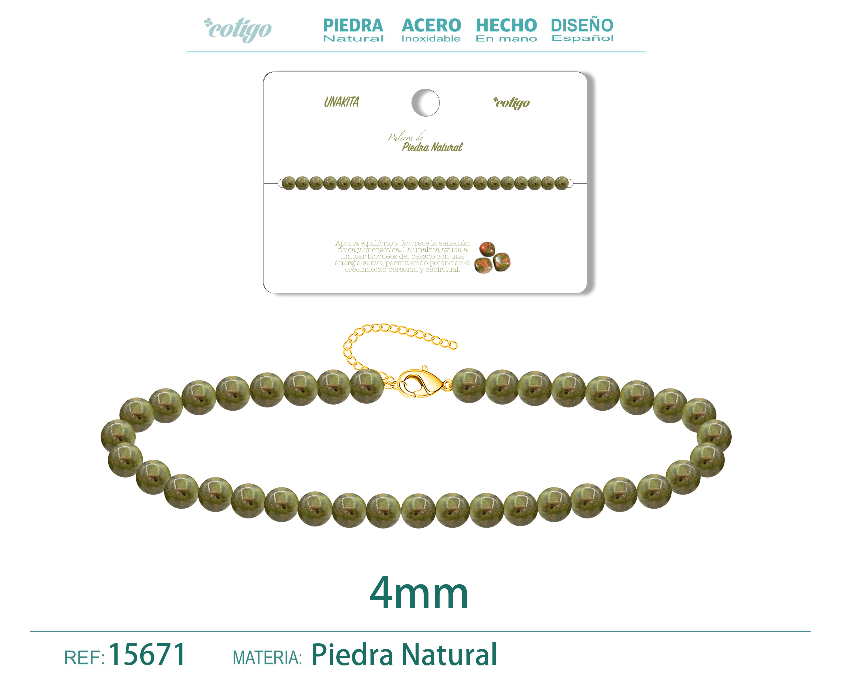 Pulsera Unakita 4mm