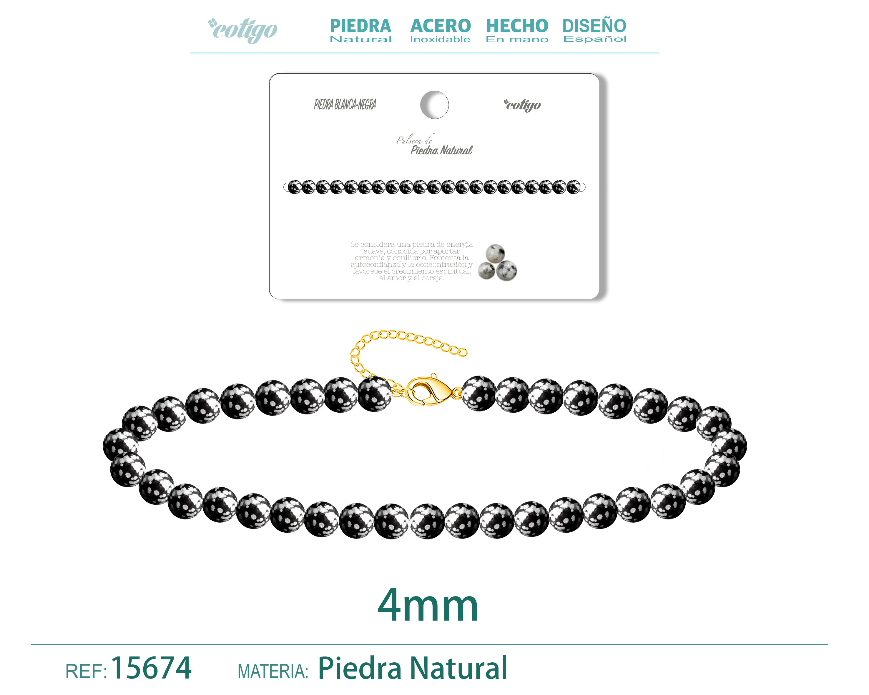 Pulsera Piedra balnco-negra 4mm
