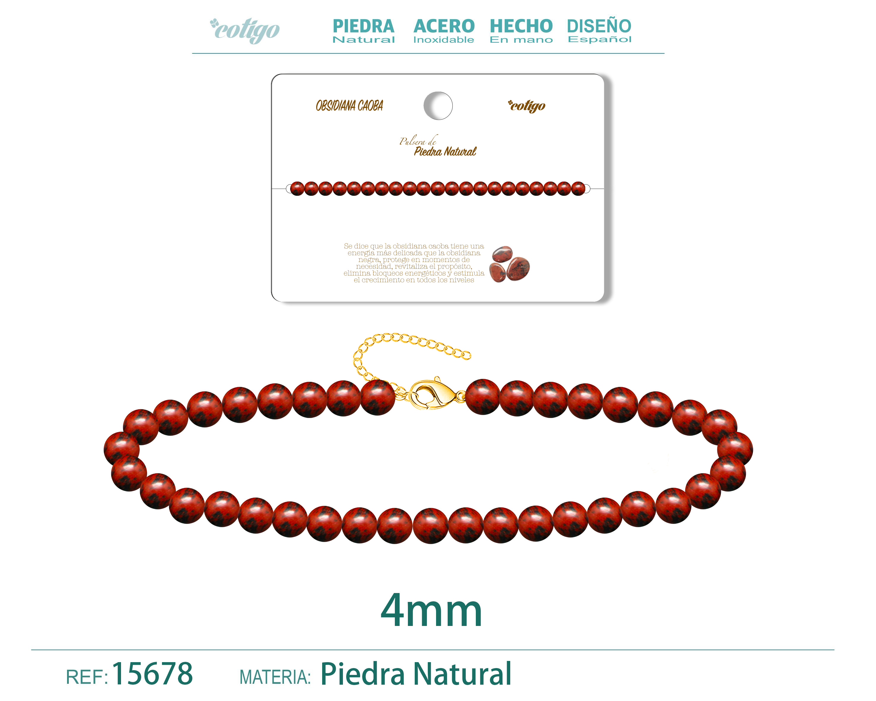 Pulsera Obsidiana Caoba 4mm