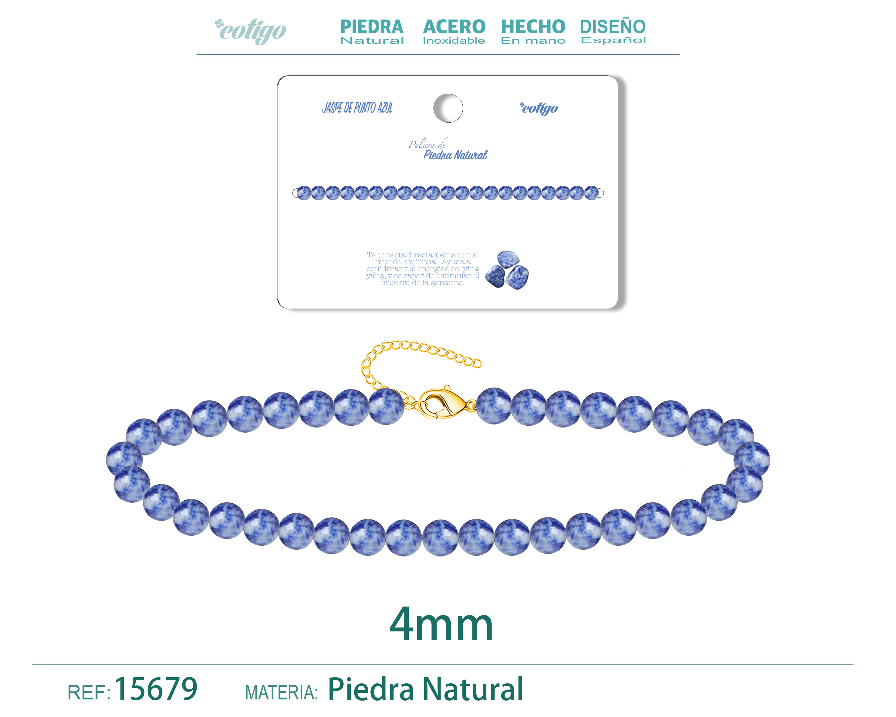 Pulsera Jaspe de punto azul 4mm