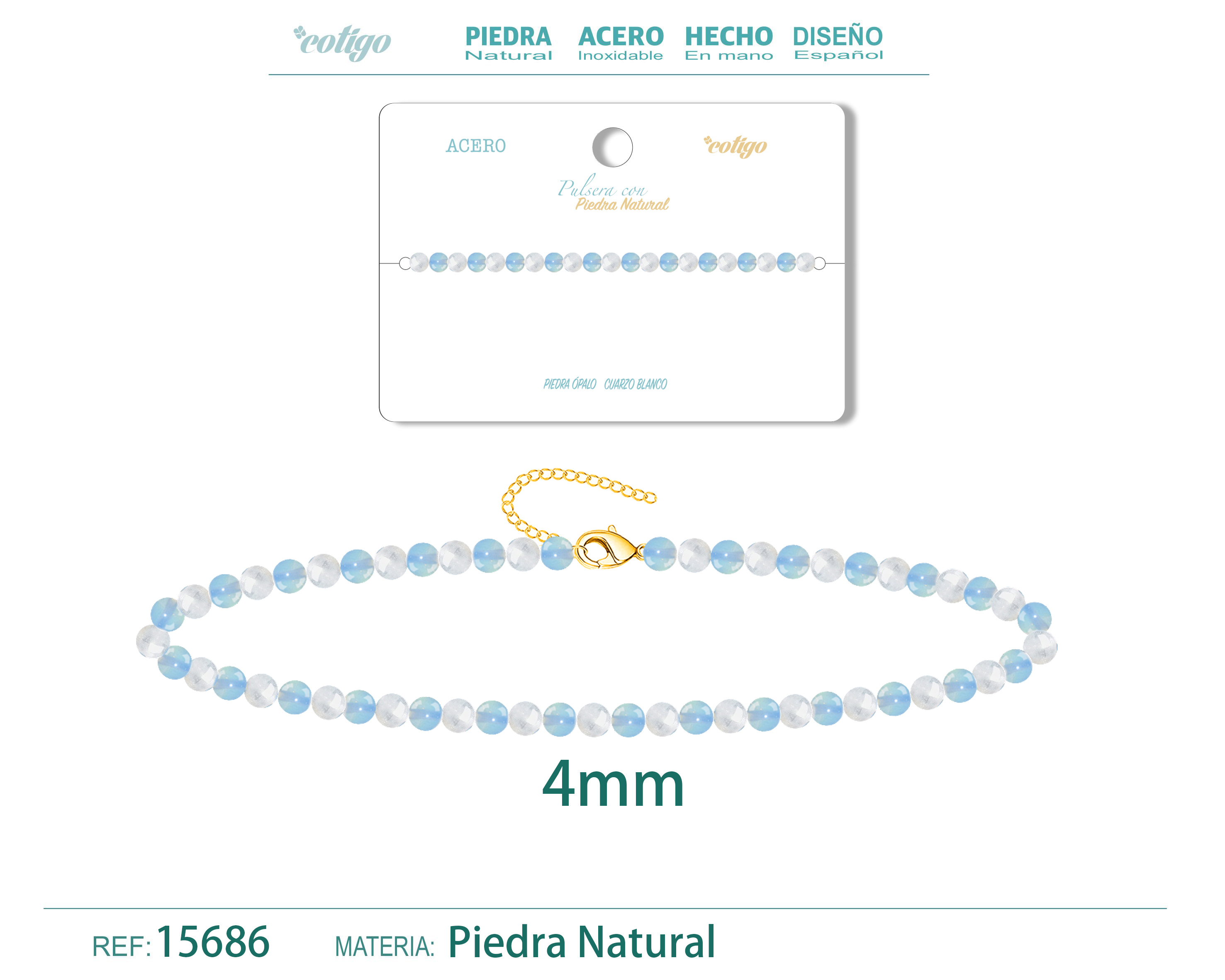 Pulsera Cuarzo blanco+Opalina 4mm