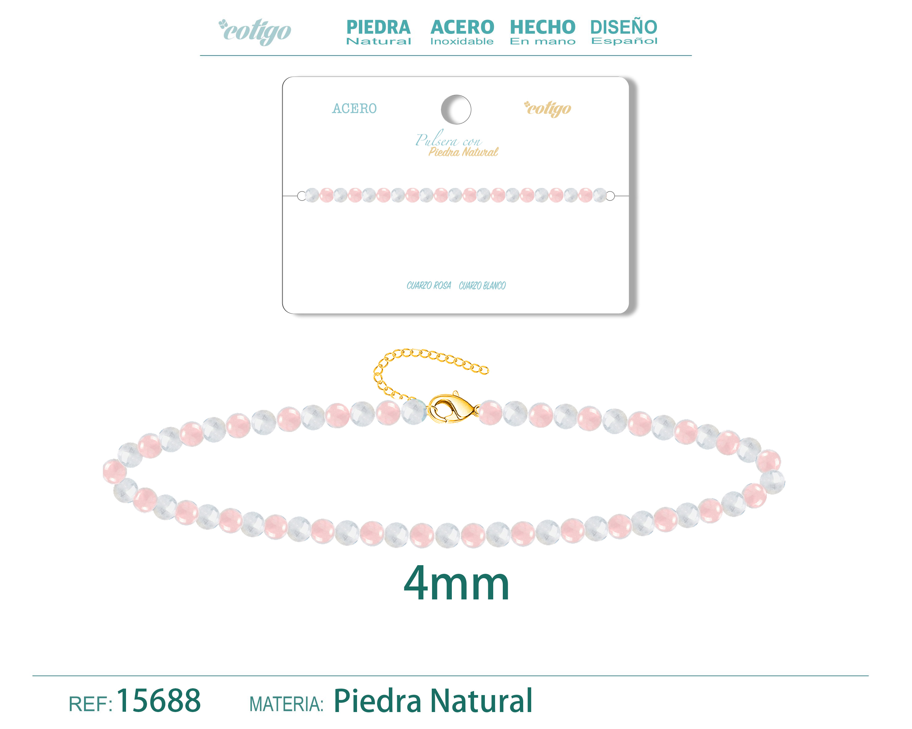 Pulsera Cuarzo rosa+Cuarzo blanco 4mm
