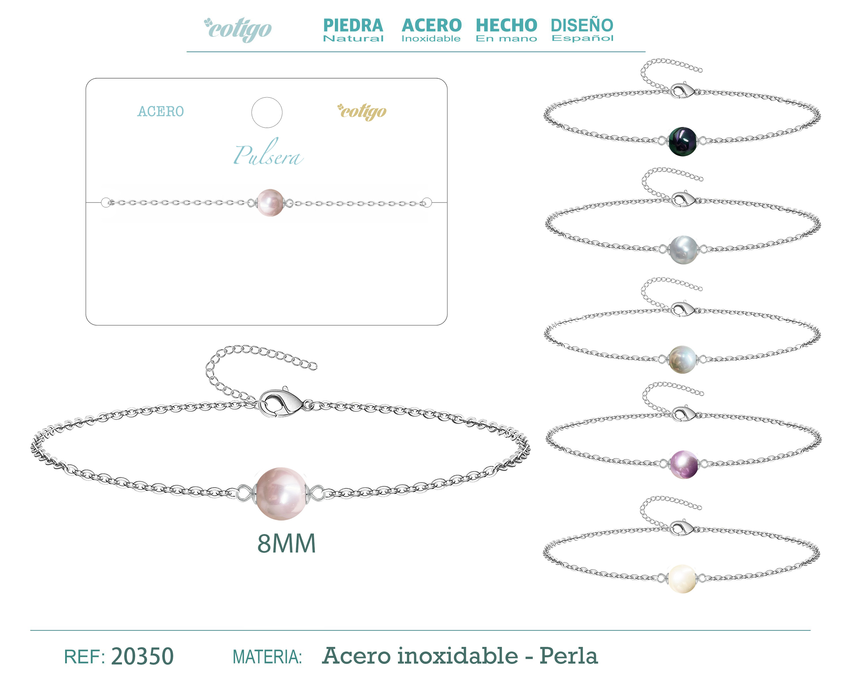 Pulsera Acero con Perla