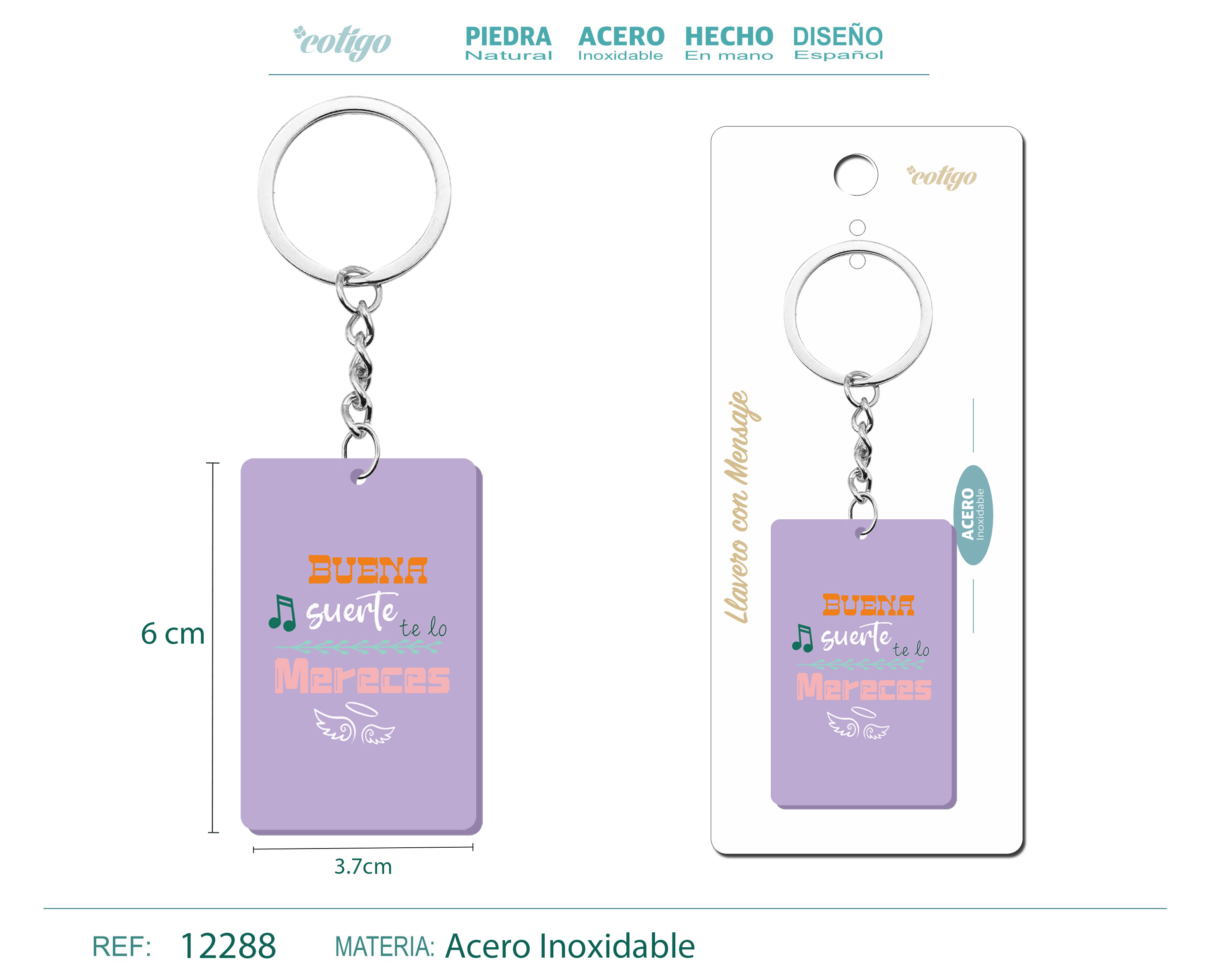 Llavero Mensaje colores Con Accesorio Acero