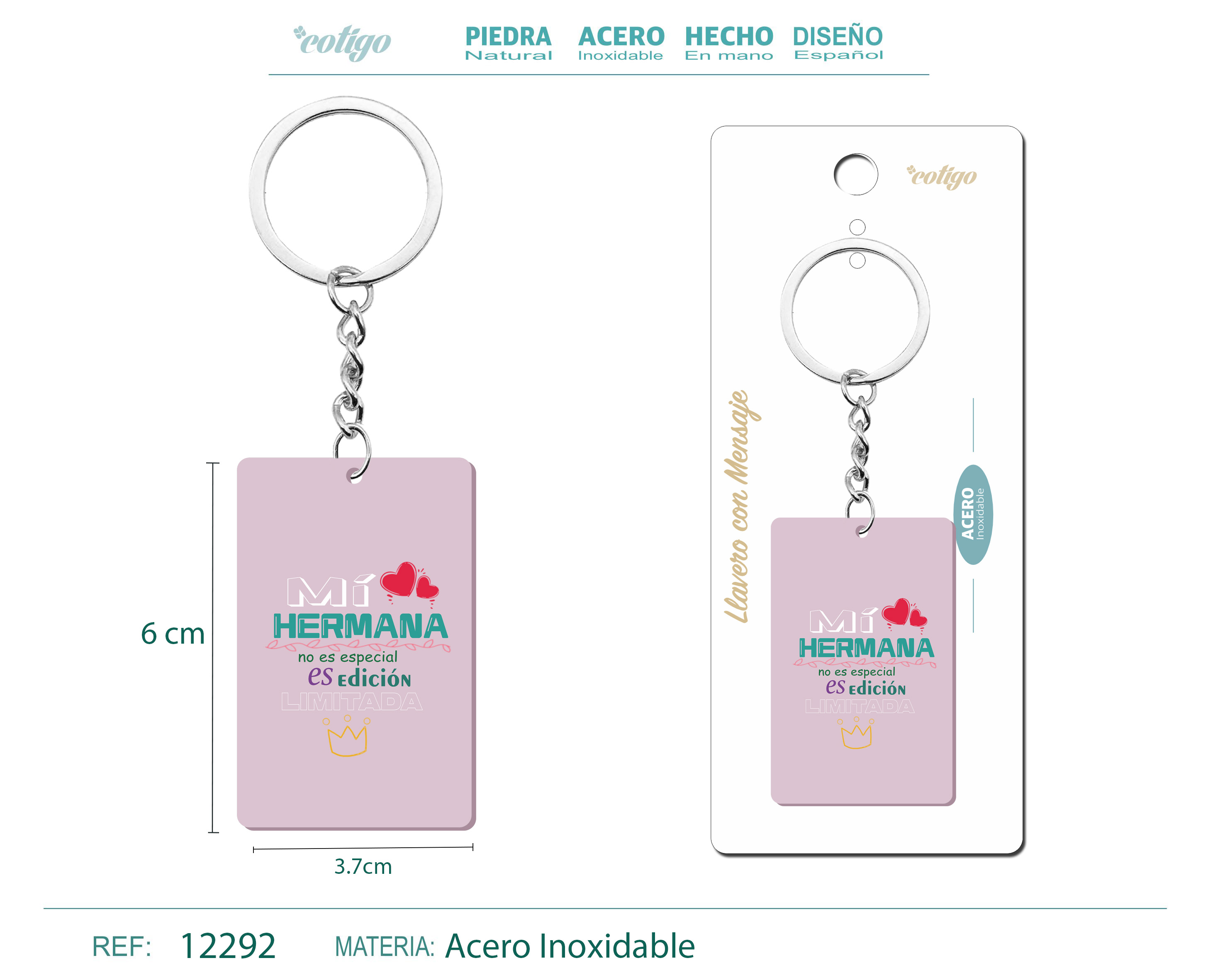 Llavero Mensaje colores Con Accesorio Acero