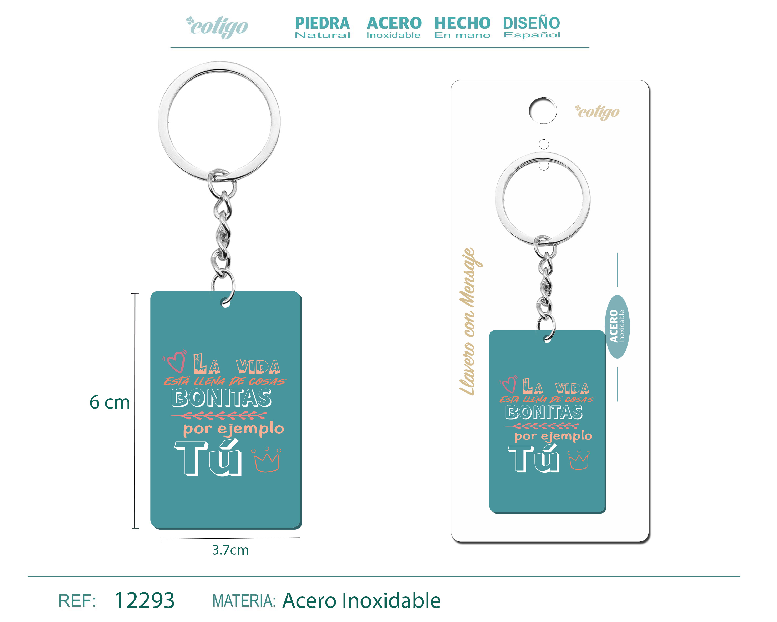 Llavero Mensaje colores Con Accesorio Acero