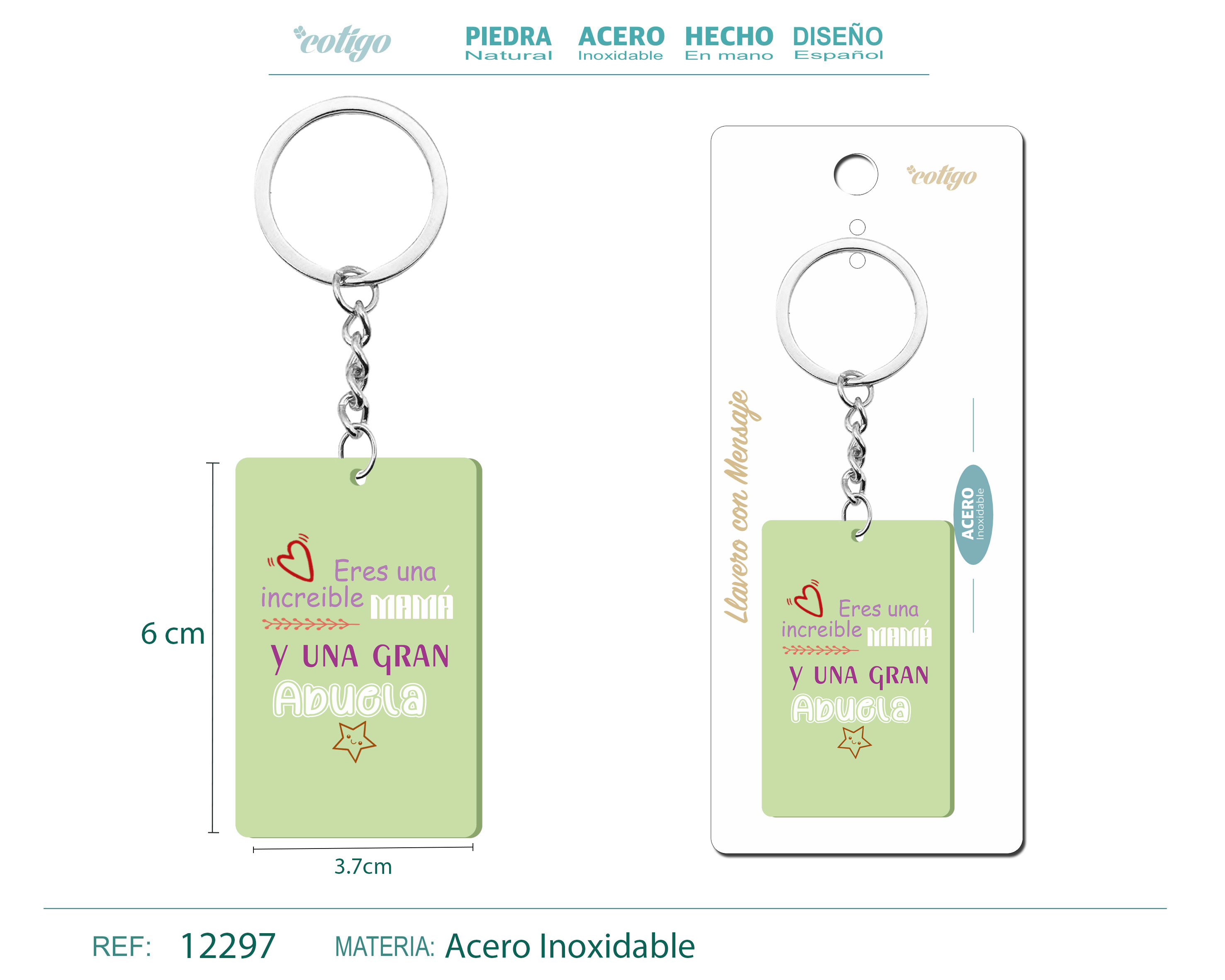 Llavero Mensaje colores Con Accesorio Acero