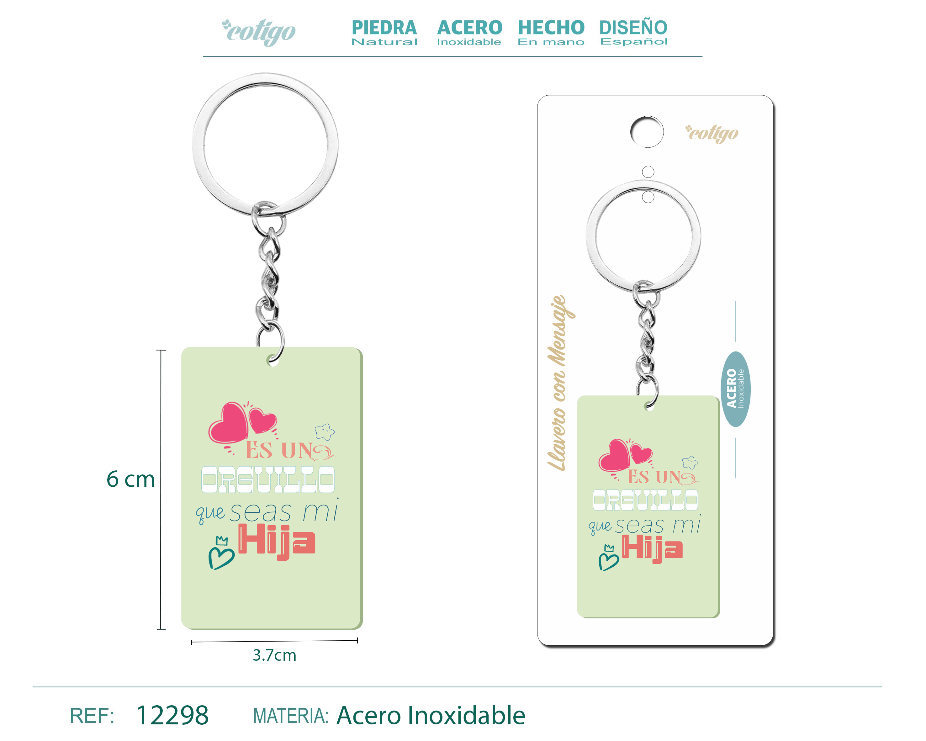 Llavero Mensaje colores Con Accesorio Acero