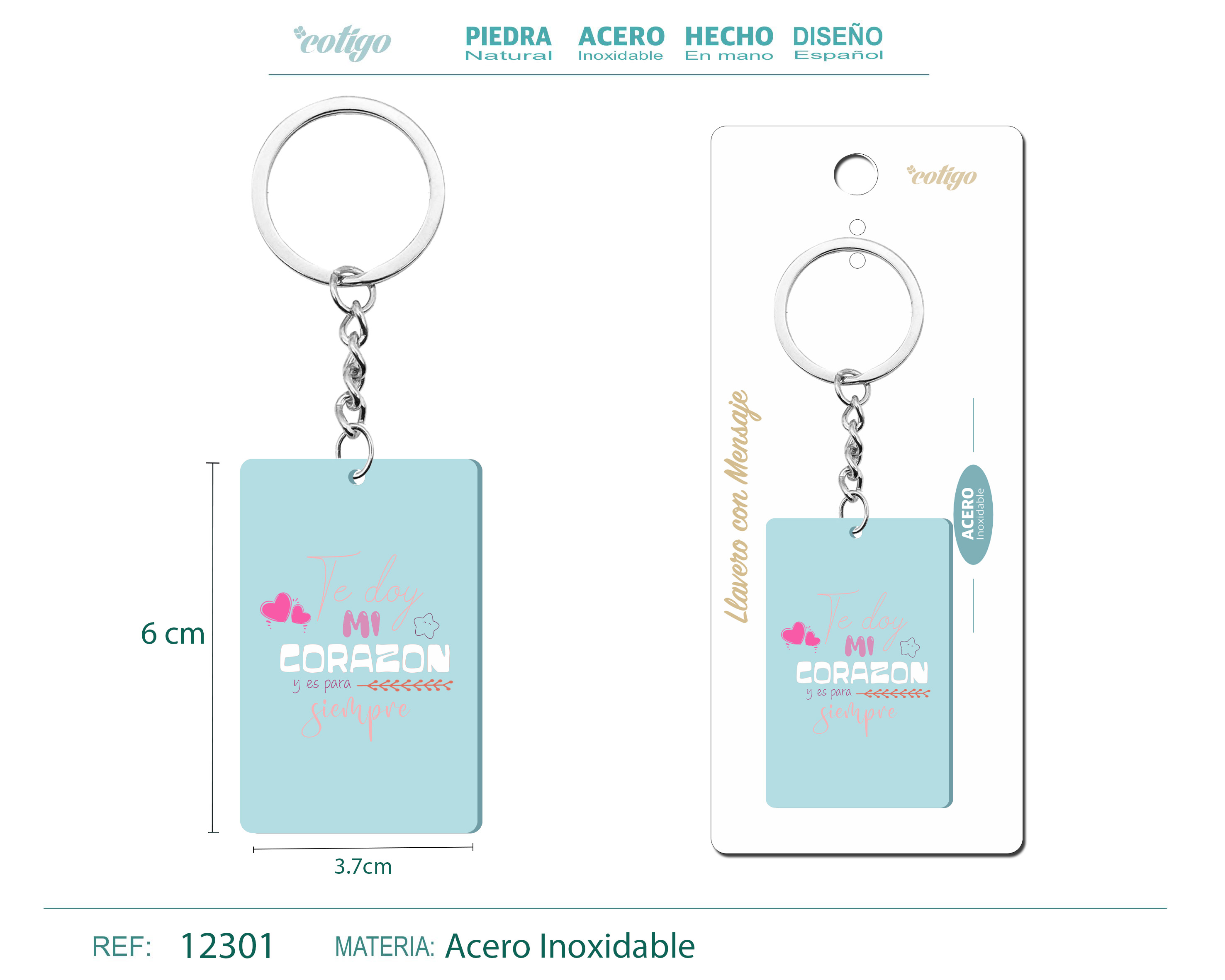 Llavero Mensaje colores Con Accesorio Acero