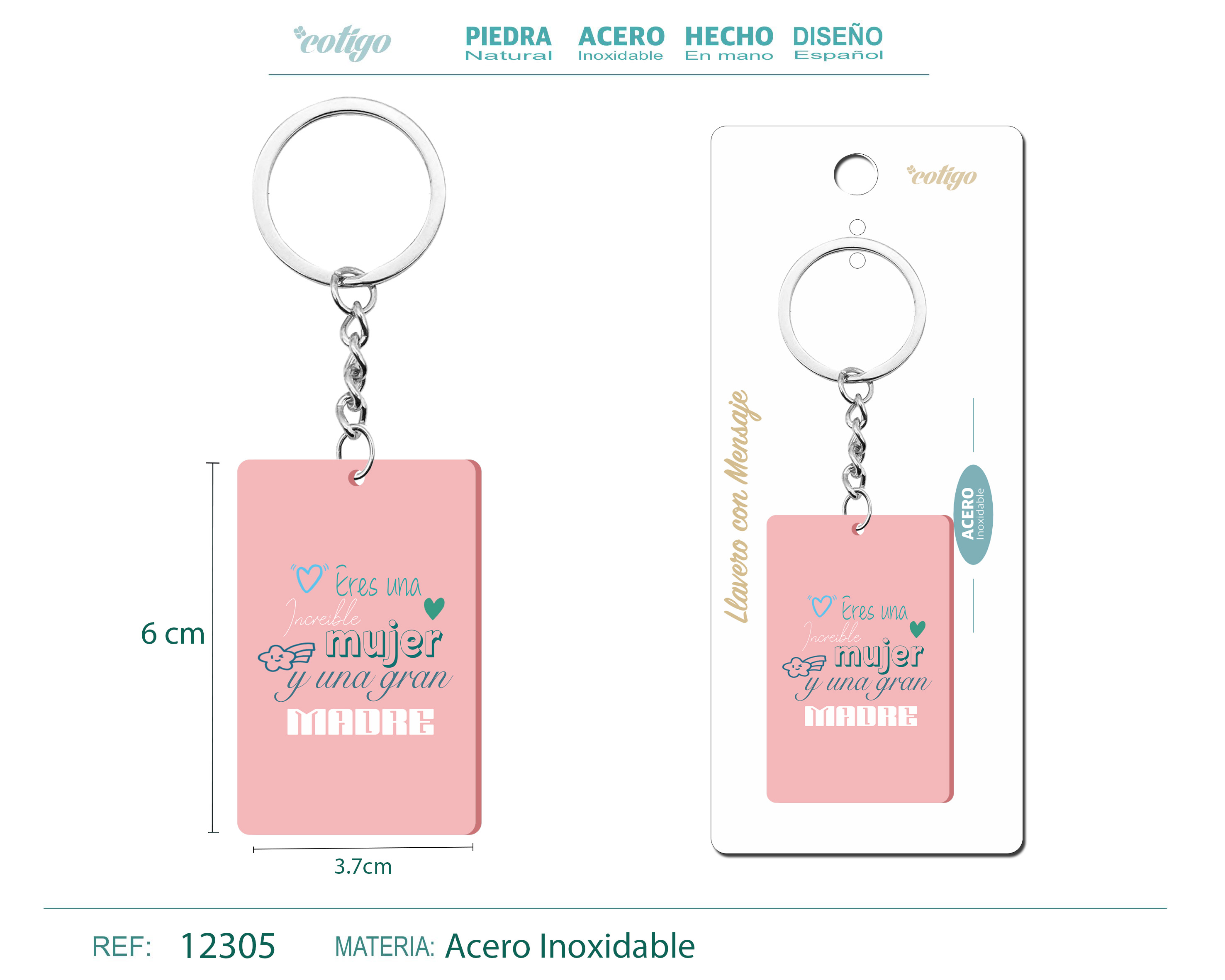 Llavero Mensaje colores Con Accesorio Acero