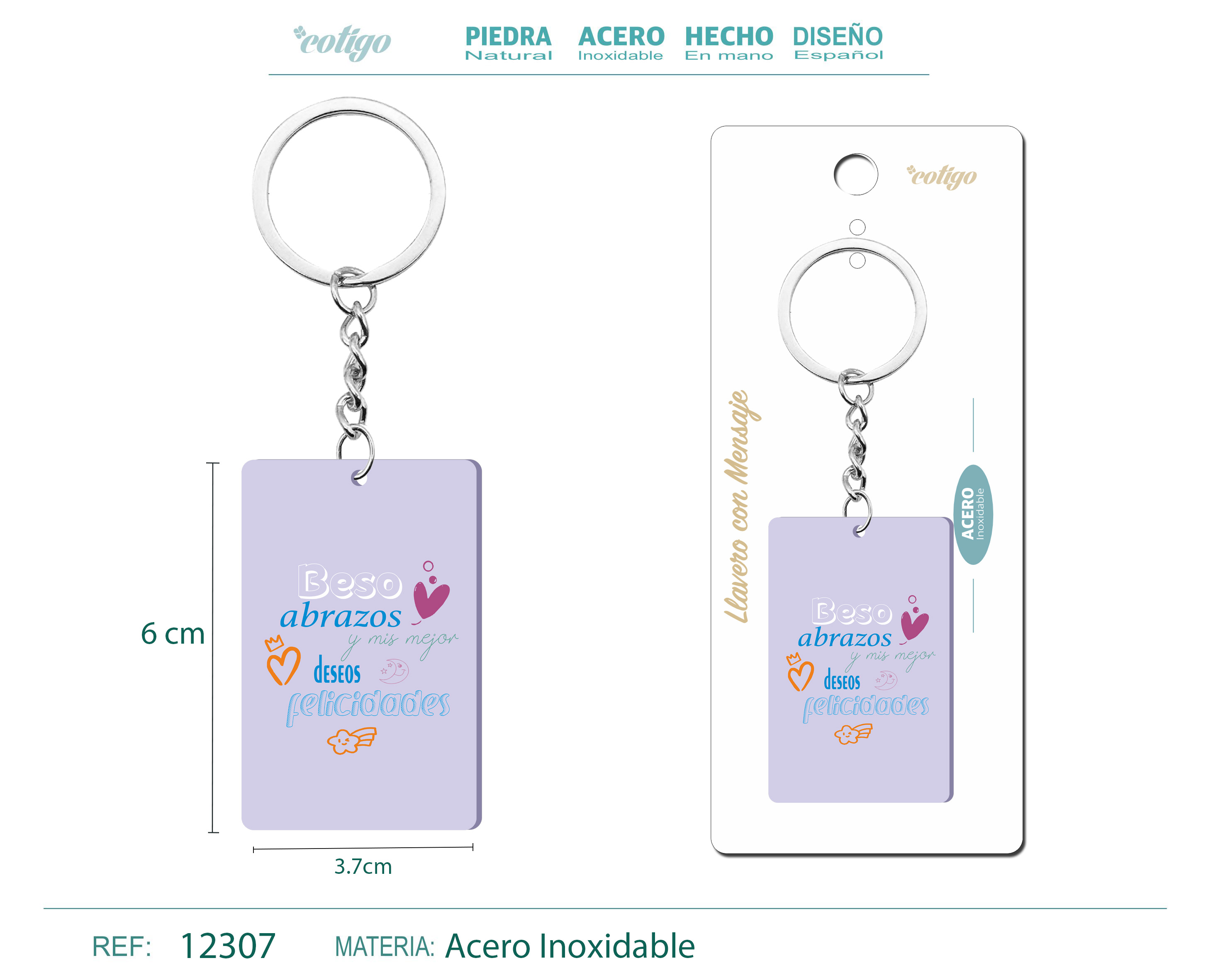 Llavero Mensaje colores Con Accesorio Acero