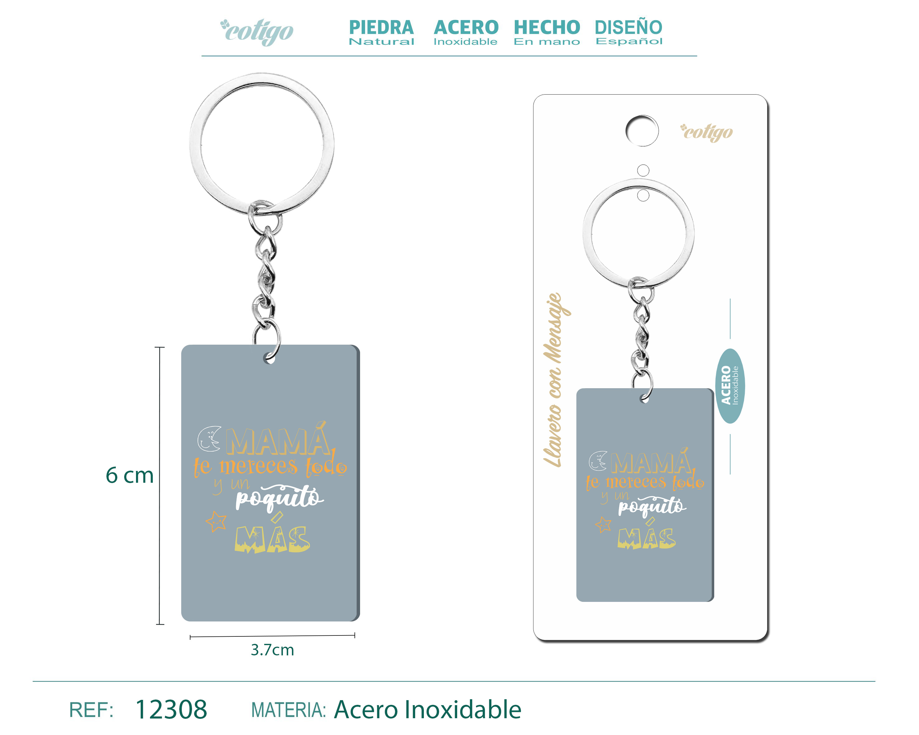 Llavero Mensaje colores Con Accesorio Acero