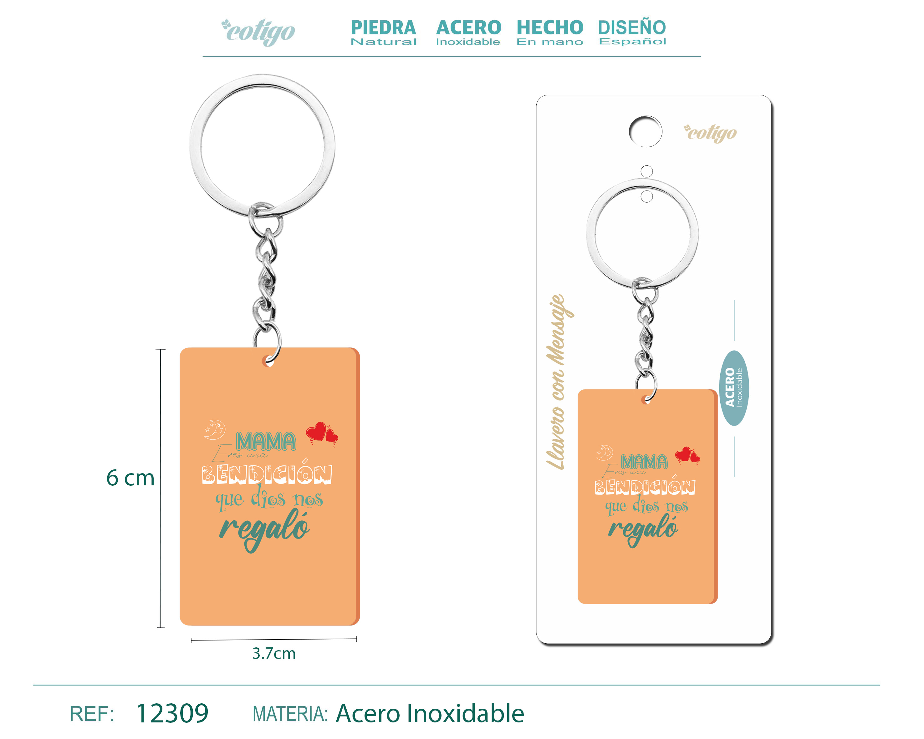 Llavero Mensaje colores Con Accesorio Acero