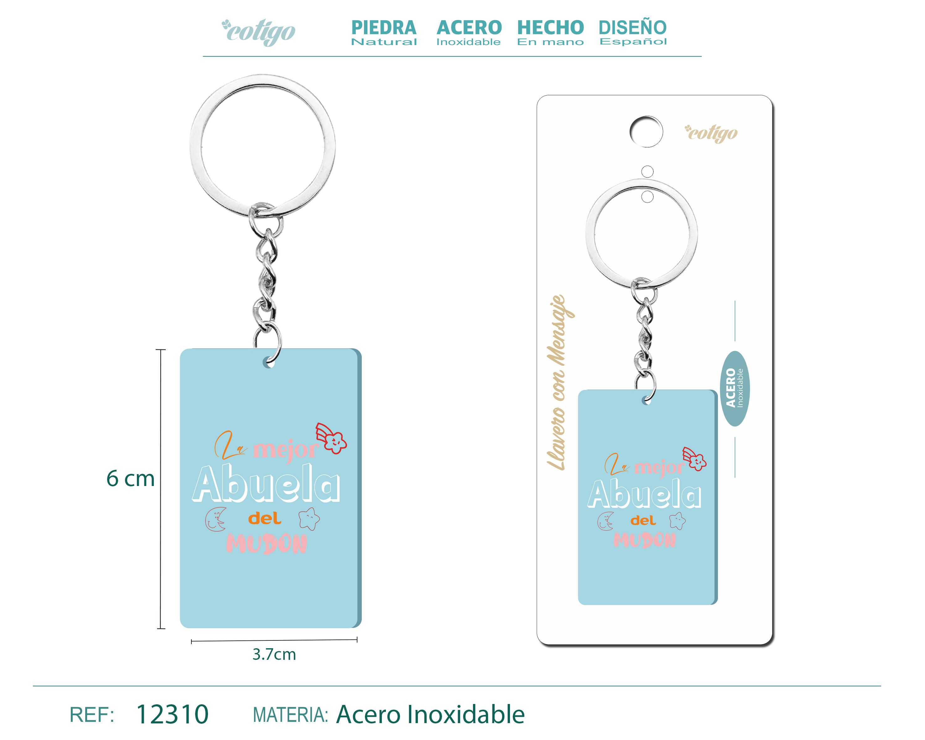 Llavero Mensaje colores Con Accesorio Acero