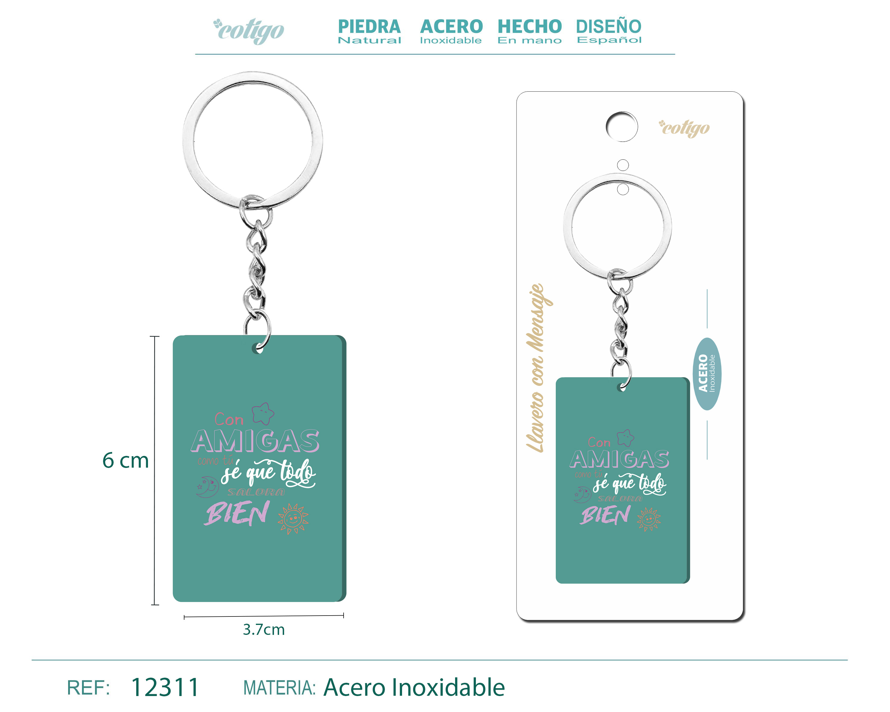Llavero Mensaje colores Con Accesorio Acero