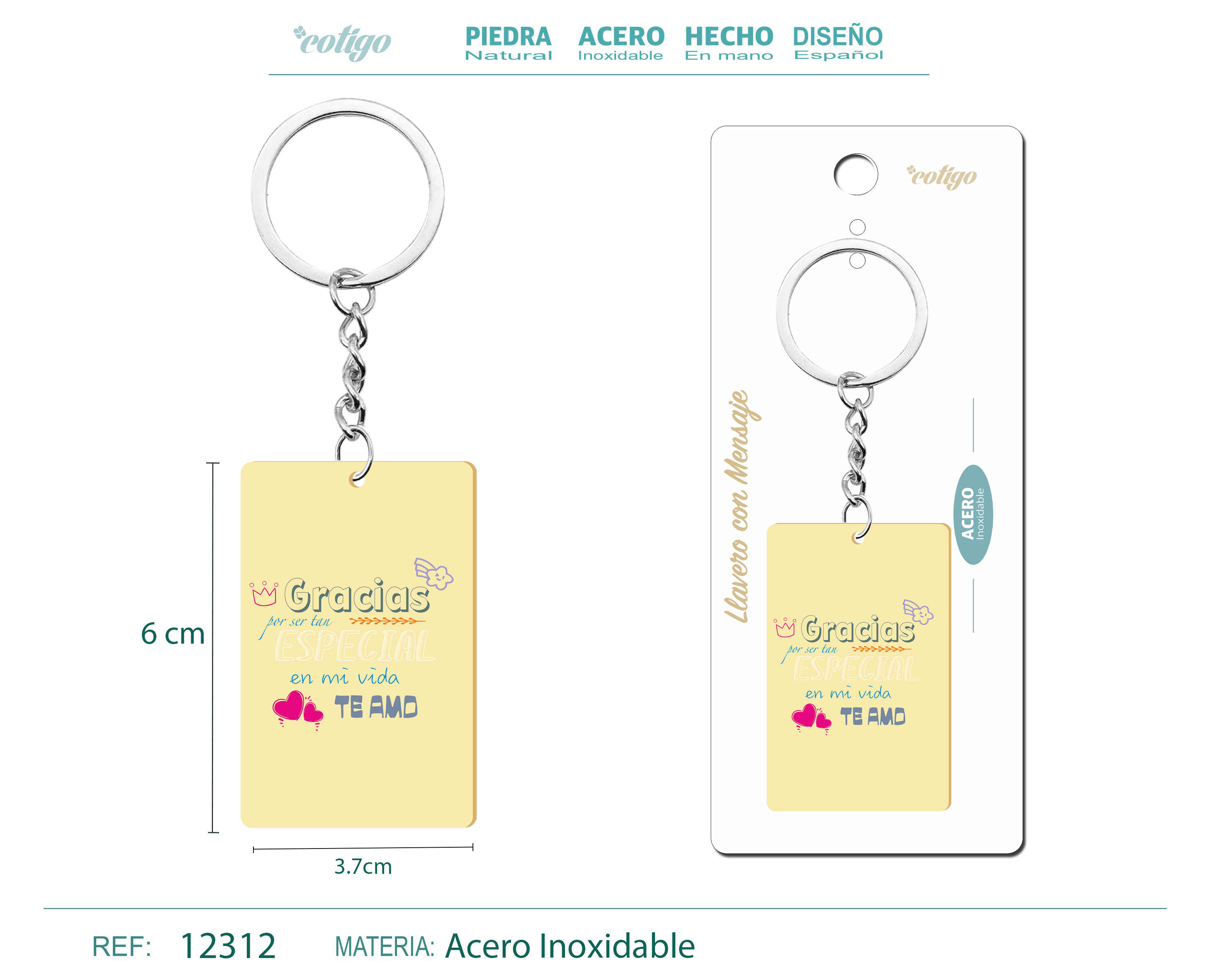 Llavero Mensaje colores Con Accesorio Acero