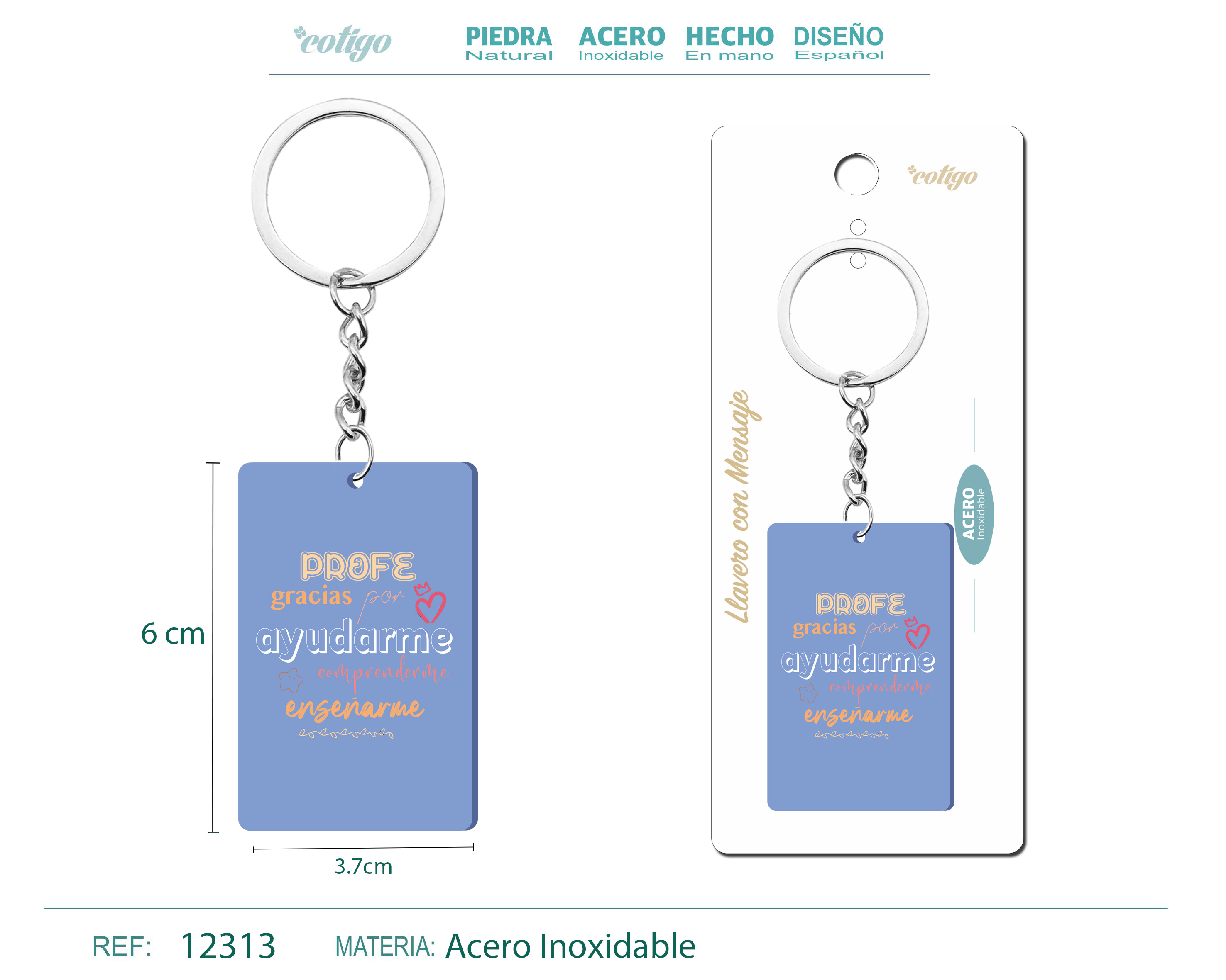 Llavero Mensaje colores Con Accesorio Acero
