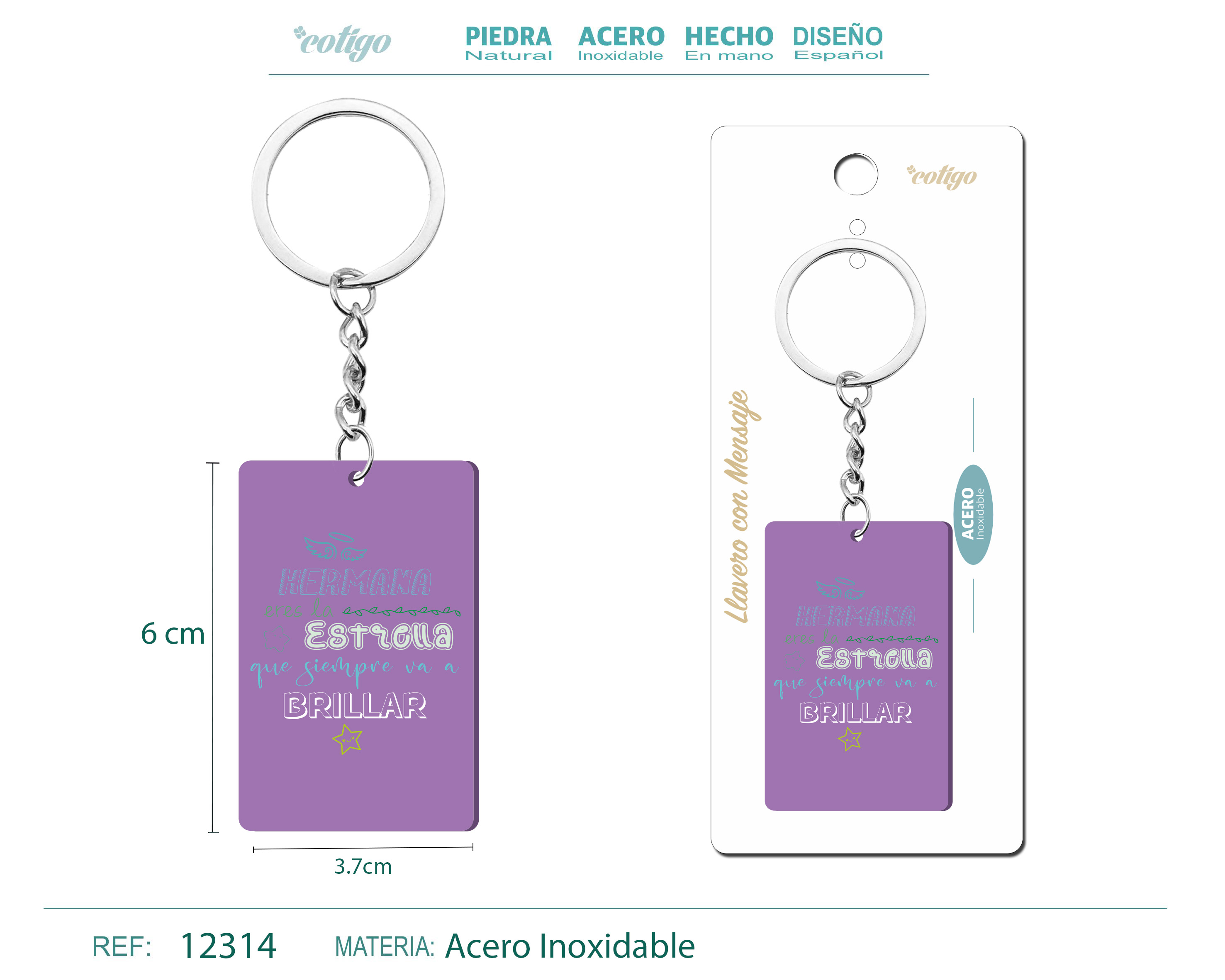 Llavero Mensaje colores Con Accesorio Acero