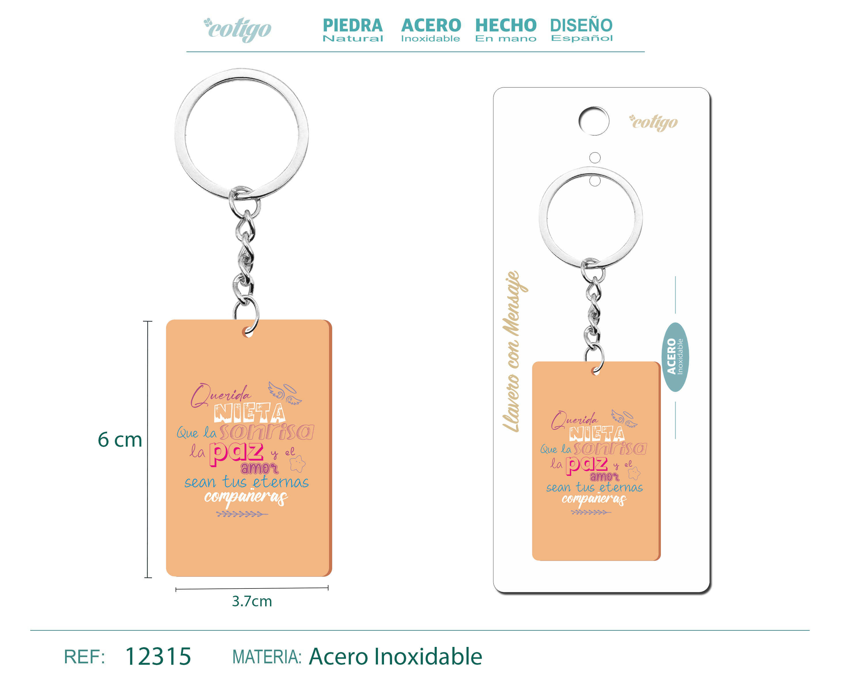 Llavero Mensaje colores Con Accesorio Acero