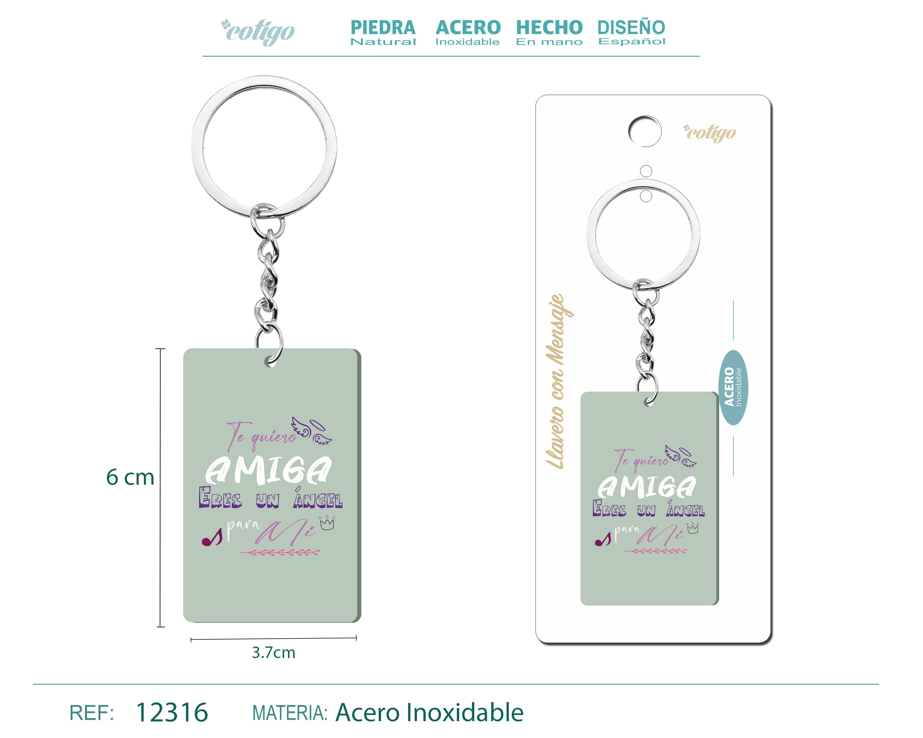 Llavero Mensaje colores Con Accesorio Acero