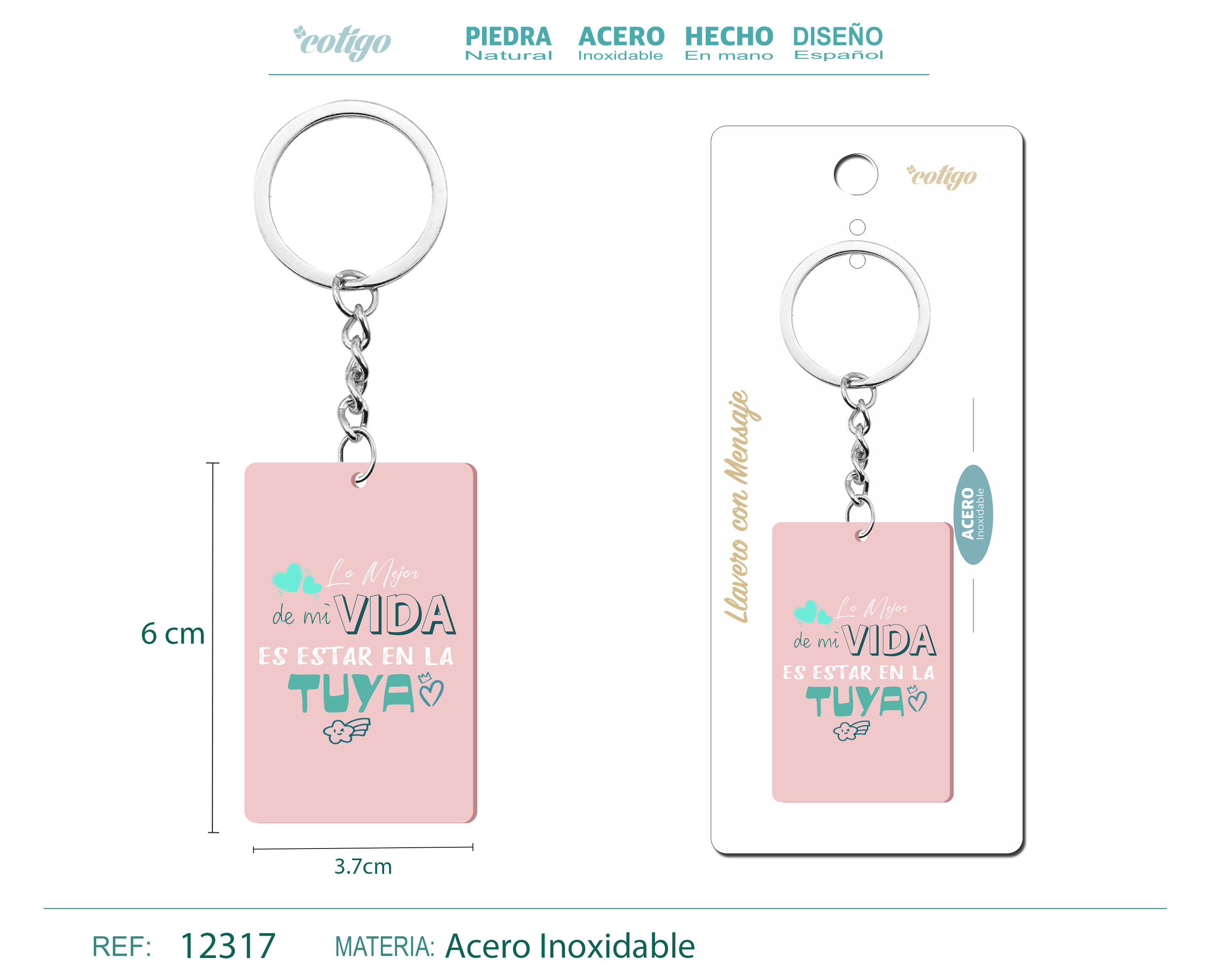 Llavero Mensaje colores Con Accesorio Acero