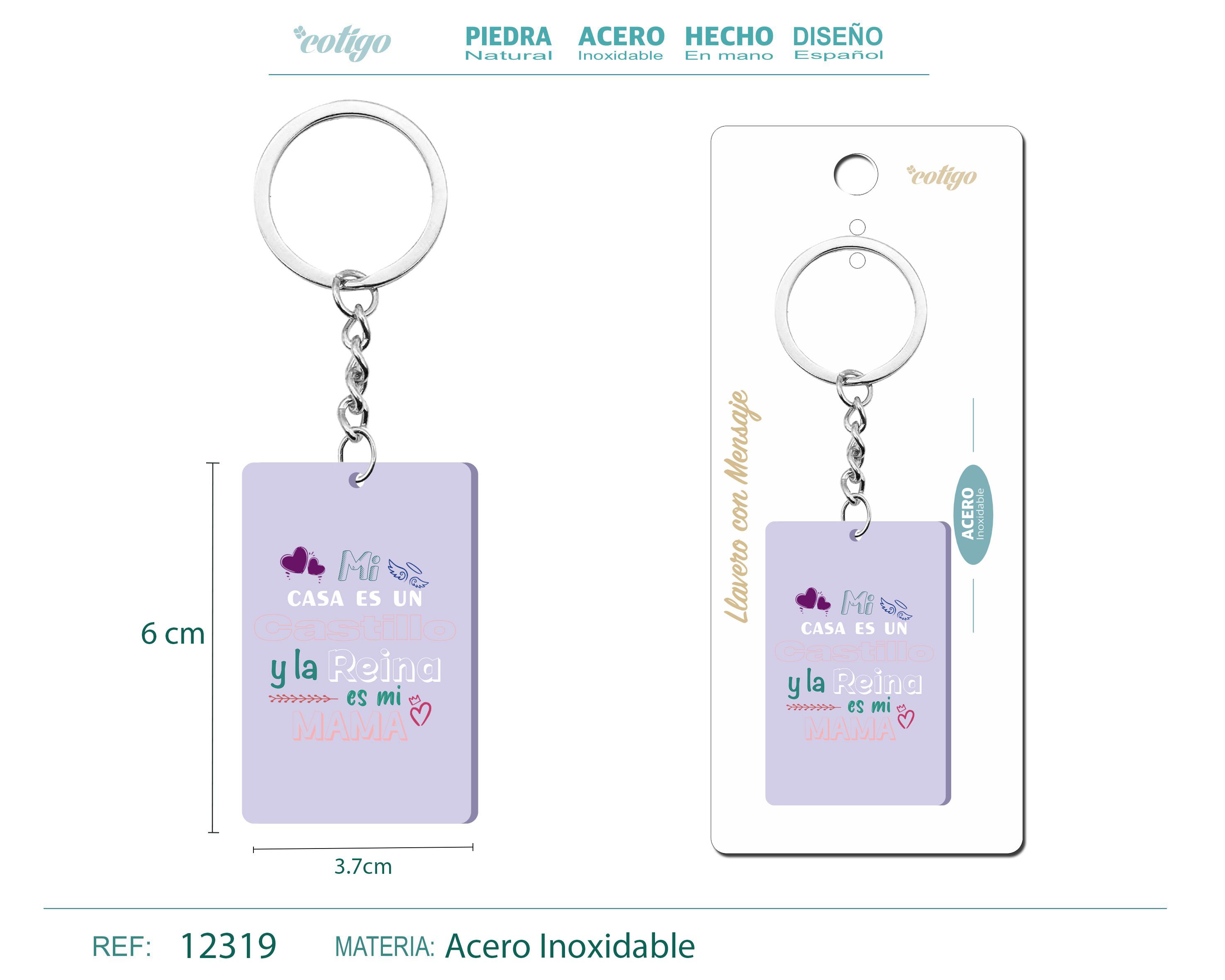 Llavero Mensaje colores Con Accesorio Acero