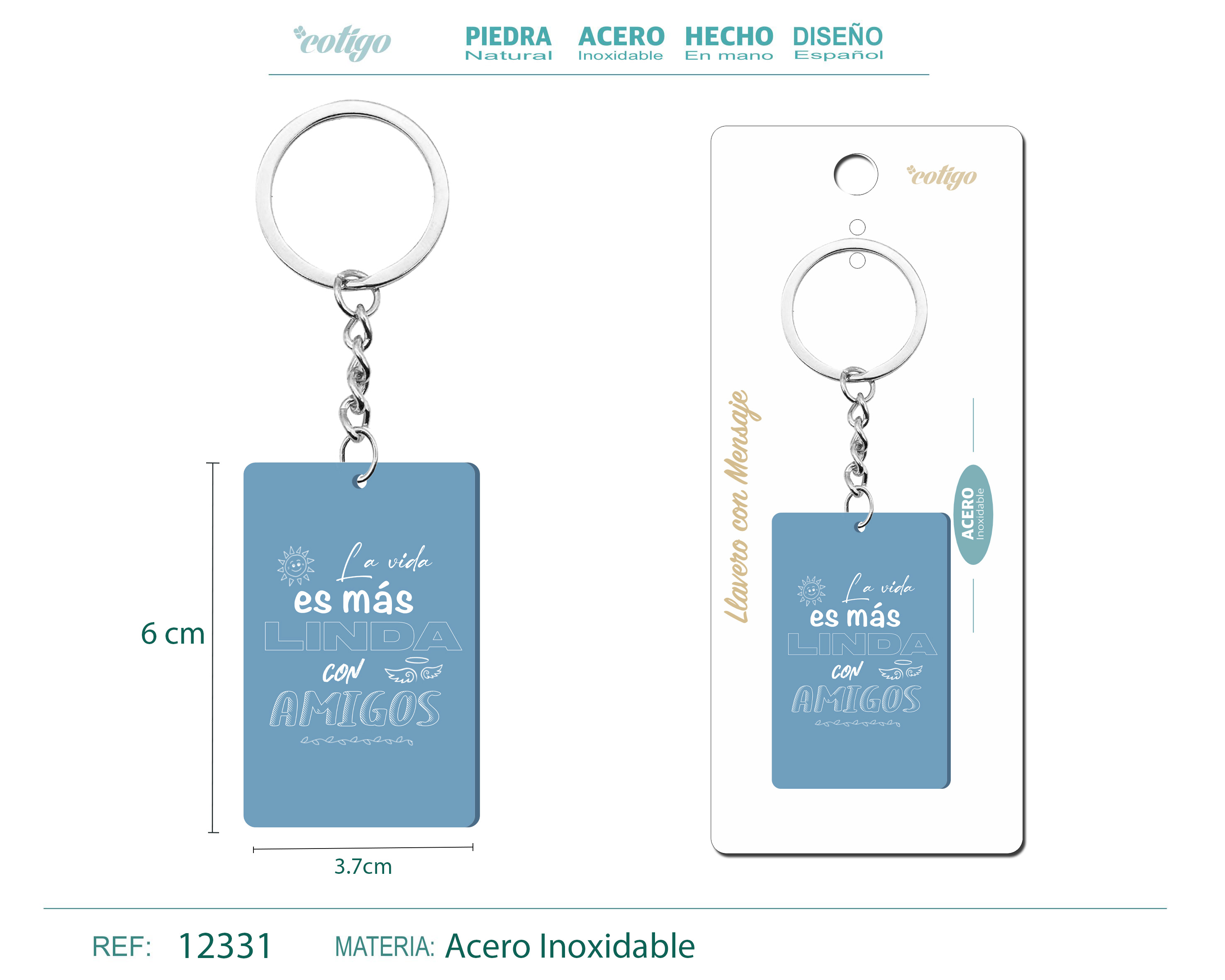Llavero Mensaje colores Con Accesorio Acero