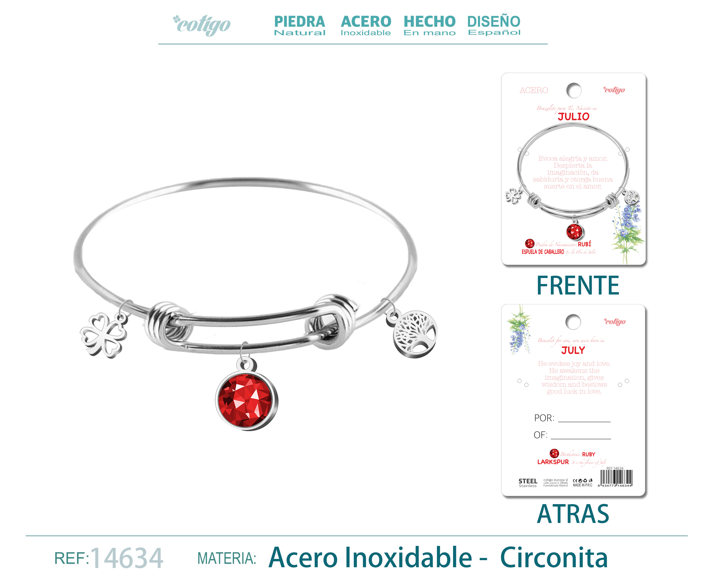 Brazalete Acero para Nacimiento de mes Julio
