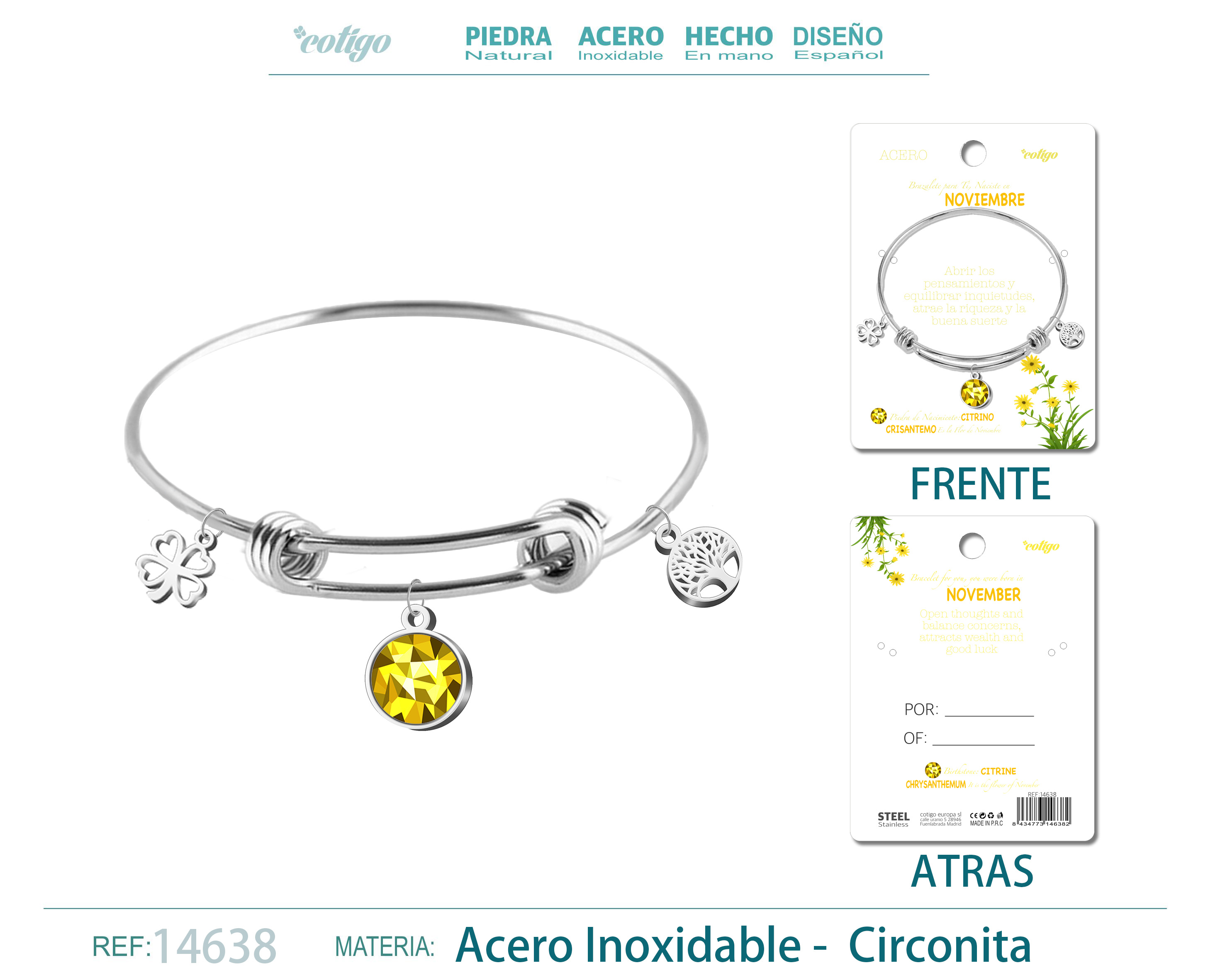 Brazalete Acero para Nacimiento de mes Noviembre