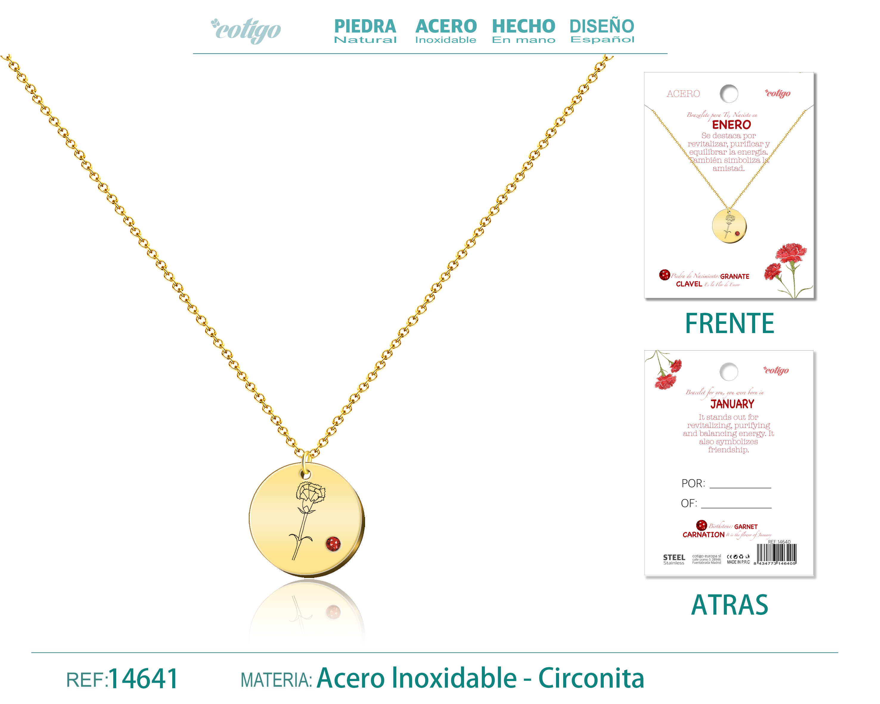 Collar Acero para Nacimiento de Enero Dorado