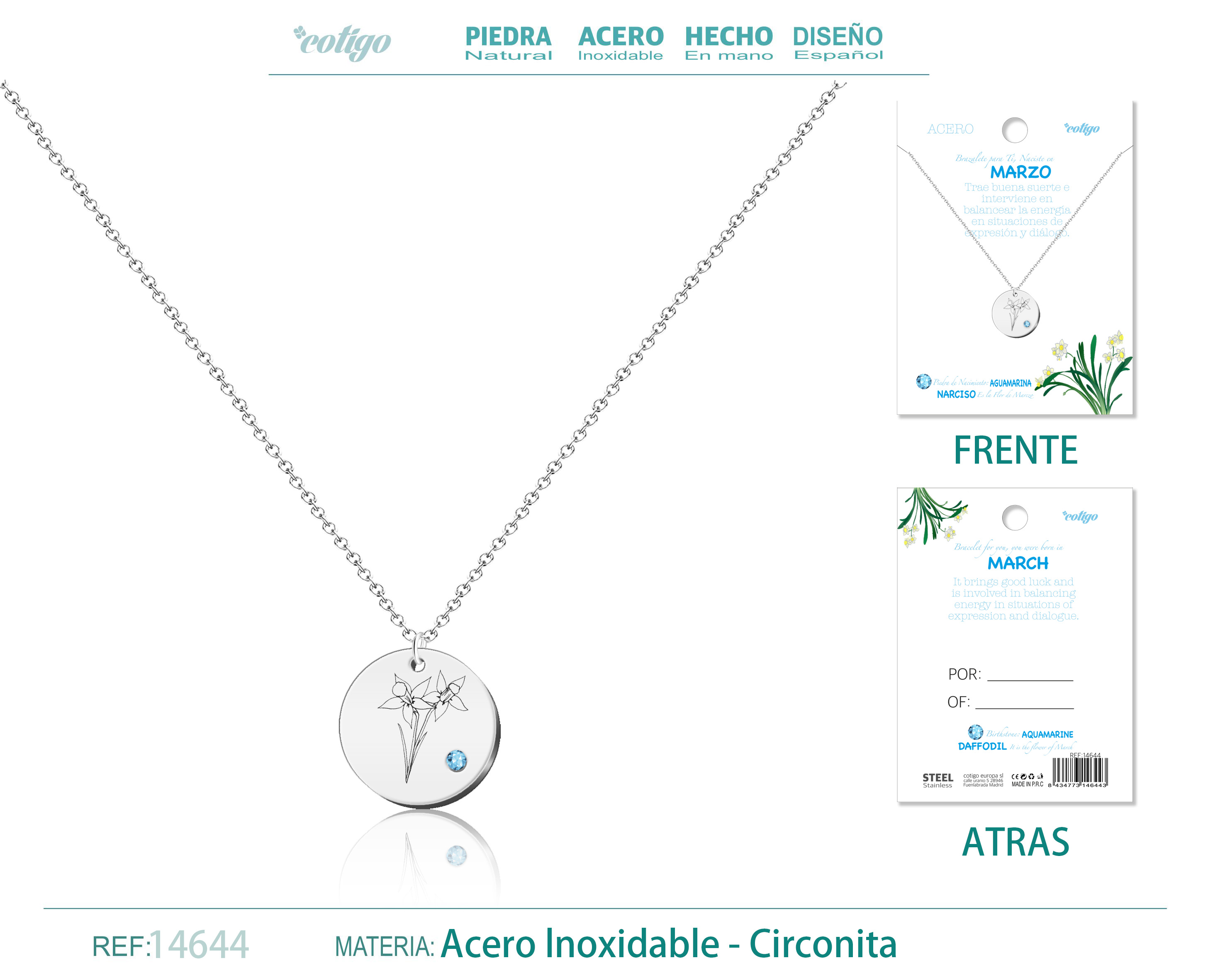 Collar Acero para Nacimiento de Marzo Plateado