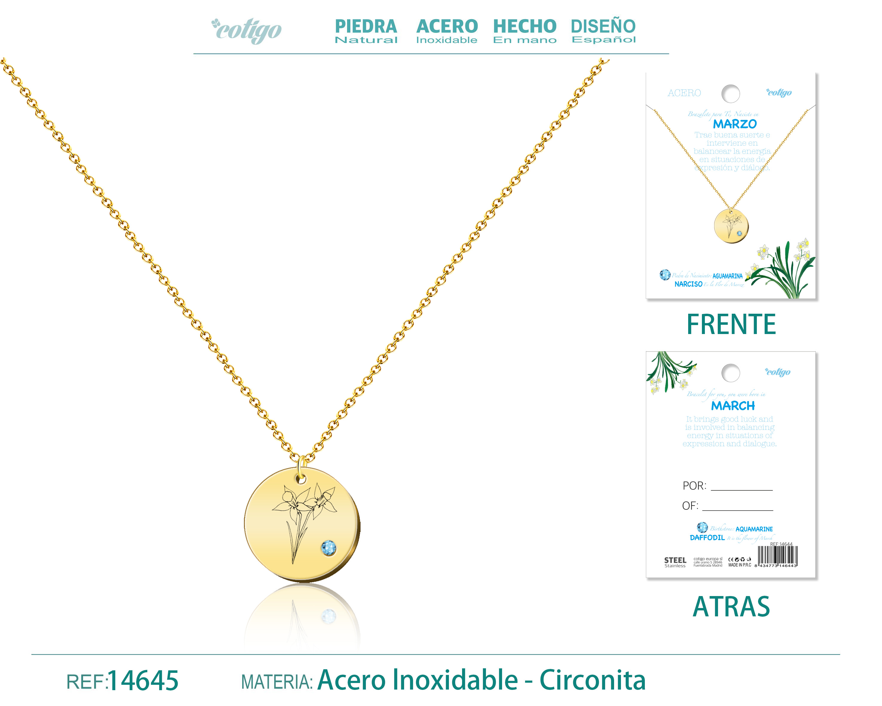 Collar Acero para Nacimiento de Marzo Dorado