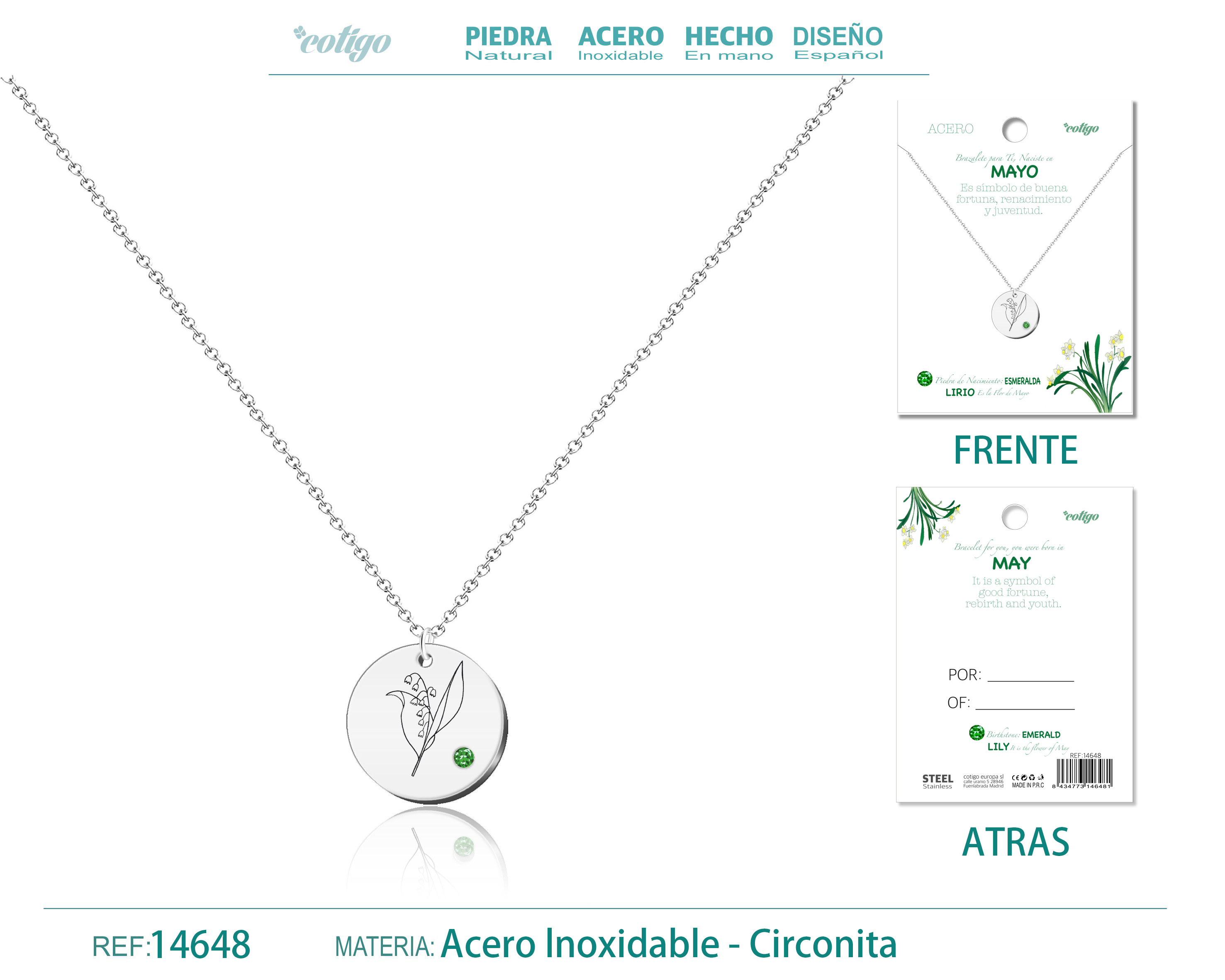 Collar Acero para Nacimiento de Mayo Plateado
