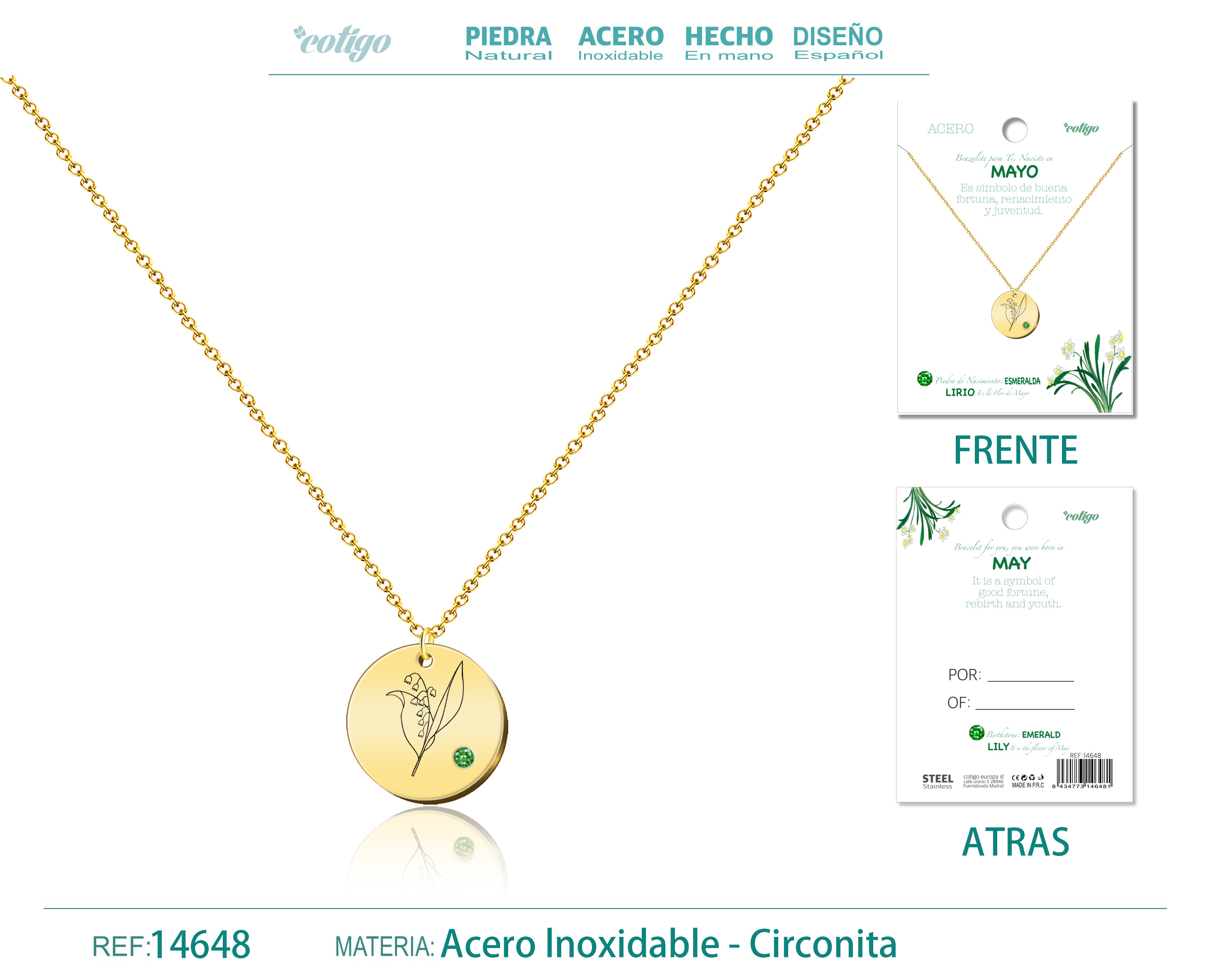 Collar Acero para Nacimiento de Mayo Dorado